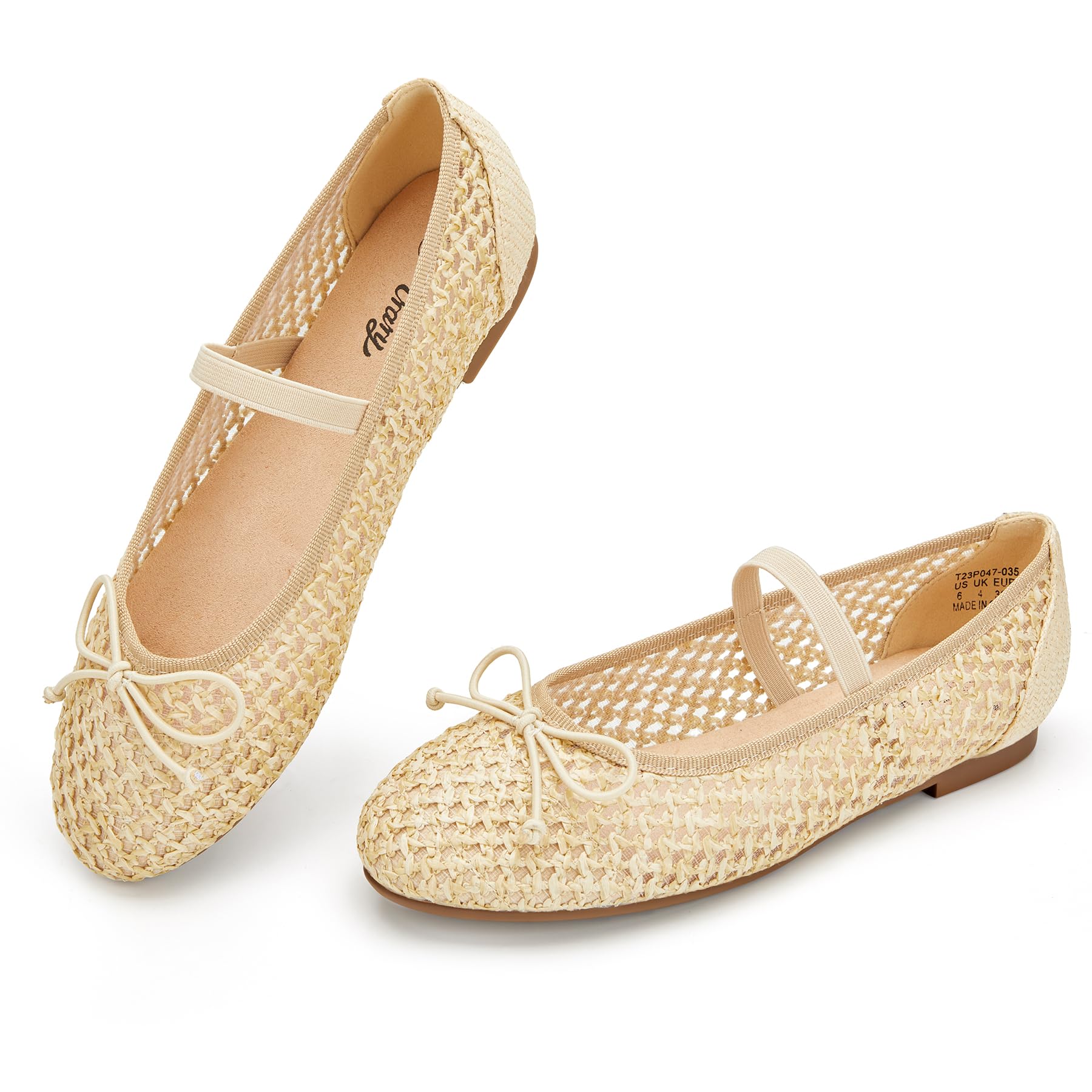 Trary Flats for Women Closed Round Toe Ballet Flats Mary Jane Shoes Women with Elastic Strap Cute Bowknot Comfortable Dress Shoes for All-Year Daily Work Casual Wear