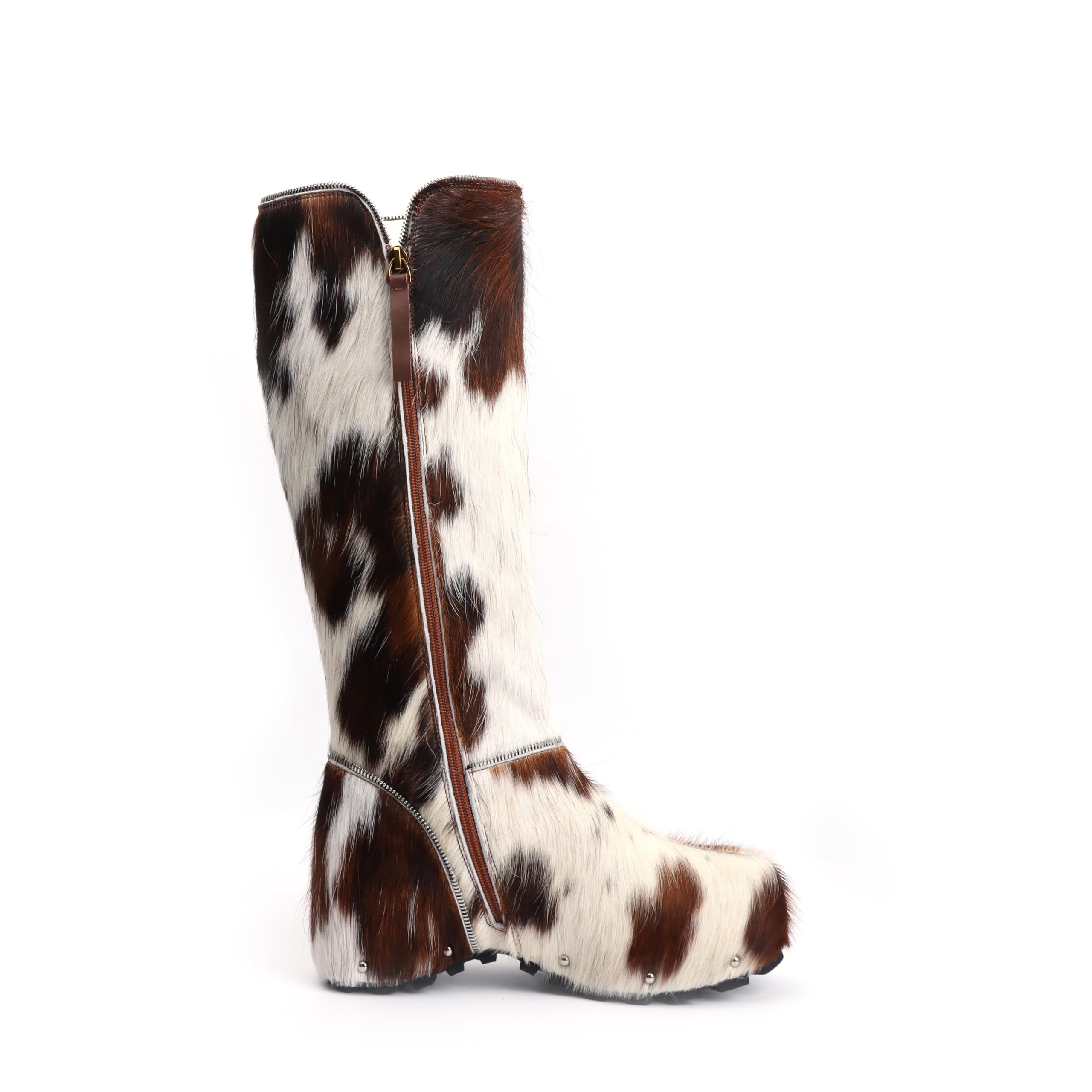 Women's Cowhide Calf Hair Wool-Lined Knee-High Boots