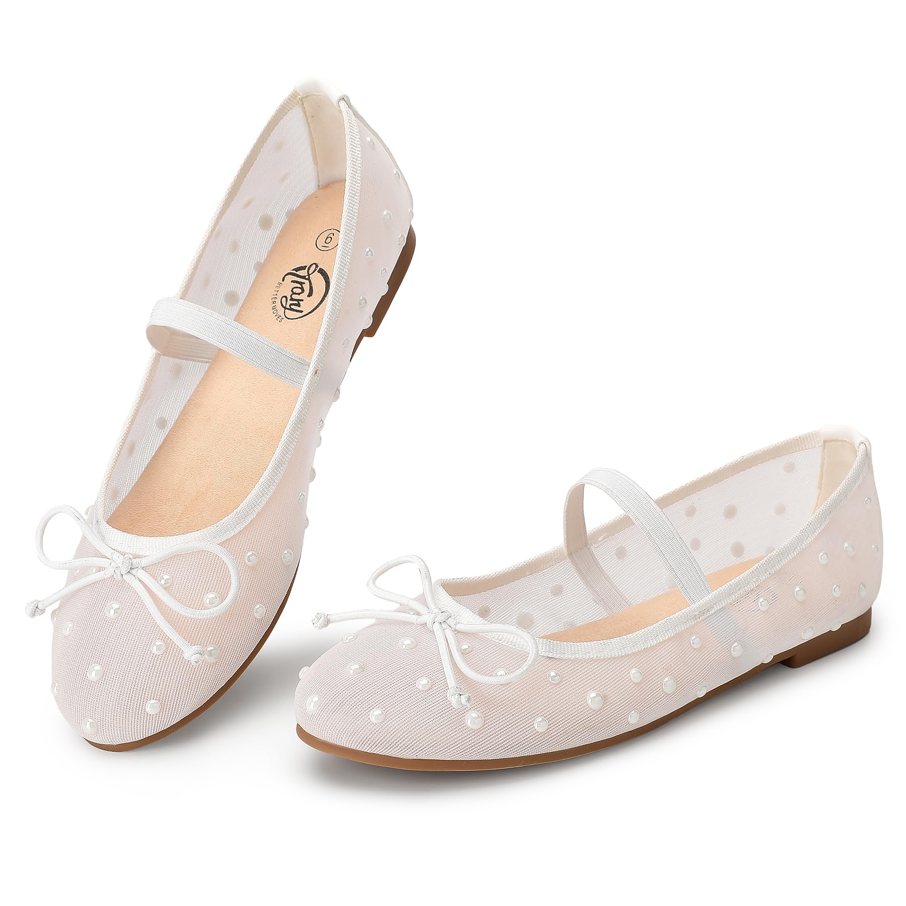 Trary Flats for Women Closed Round Toe Ballet Flats Mary Jane Shoes Women with Elastic Strap Cute Bowknot Comfortable Dress Shoes for All-Year Daily Work Casual Wear