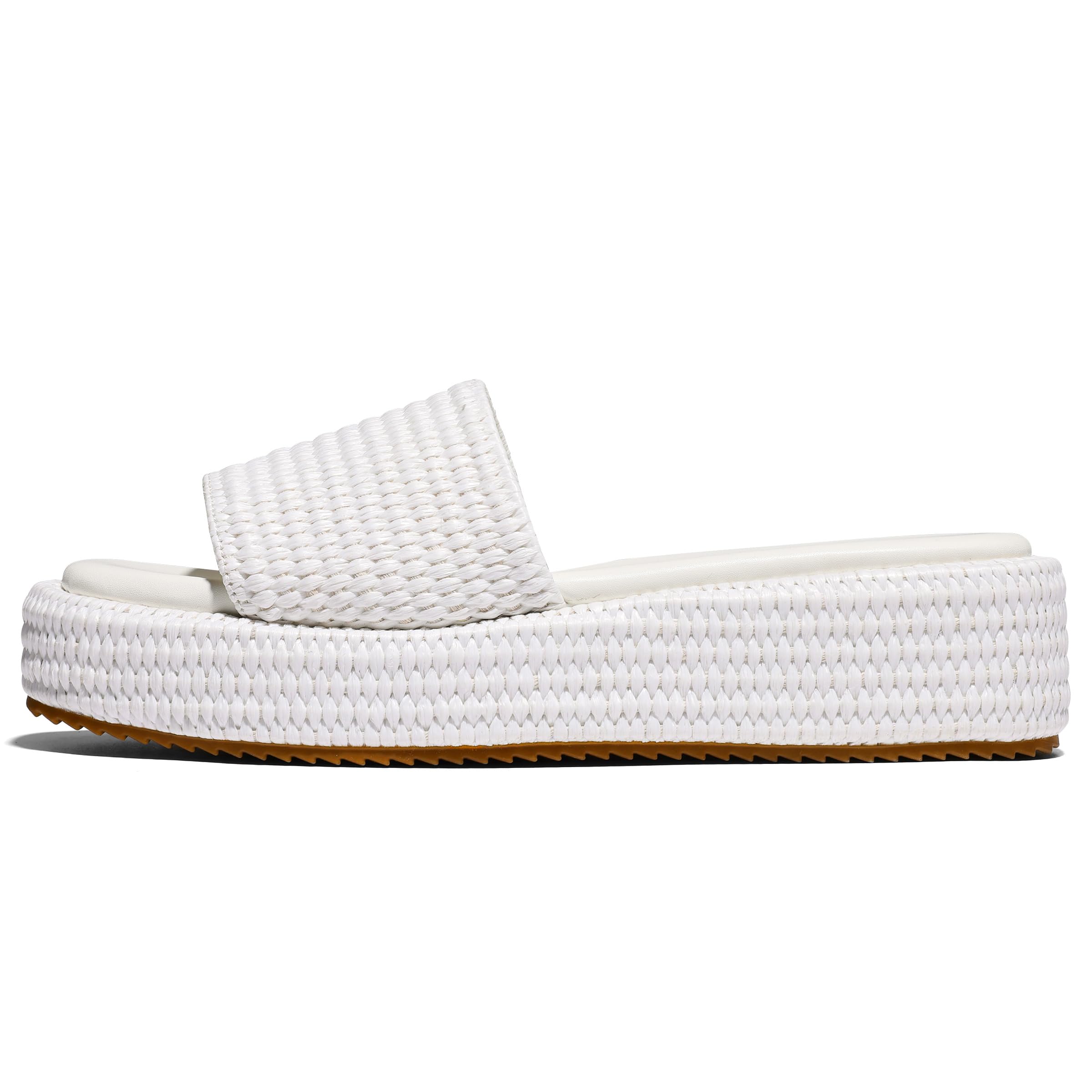 EQAUDES Platform Slip on Espadrille Sandals for Women Wedges Slides Bohemia Sandals Flatform Open Toe Beach Sandals