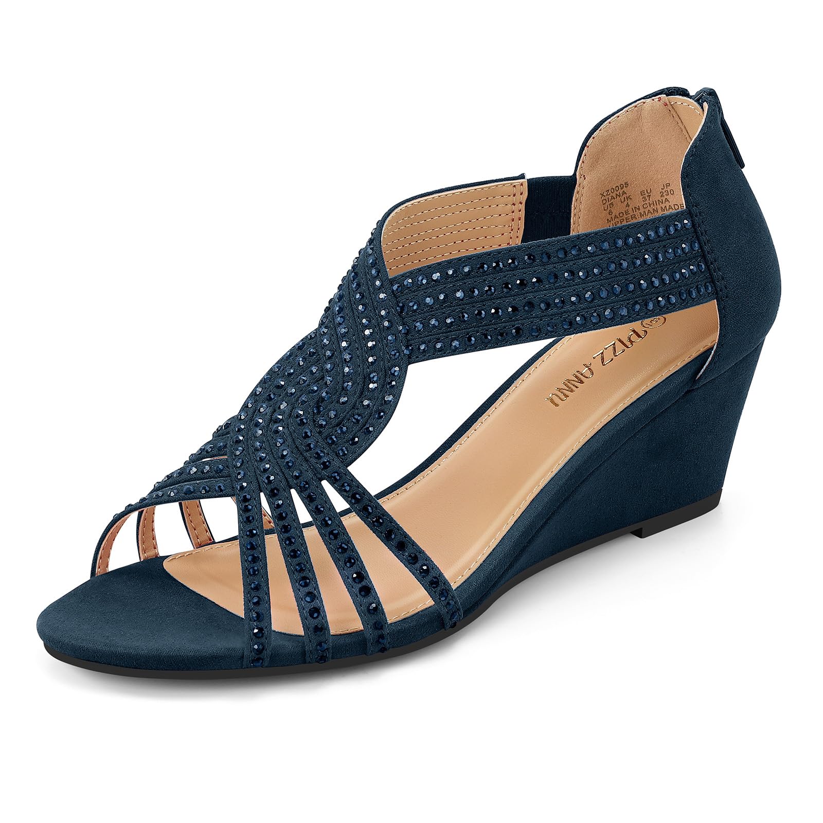 PIZZ ANNU Women's Diana Rhinestone Low-Wedge Sandals