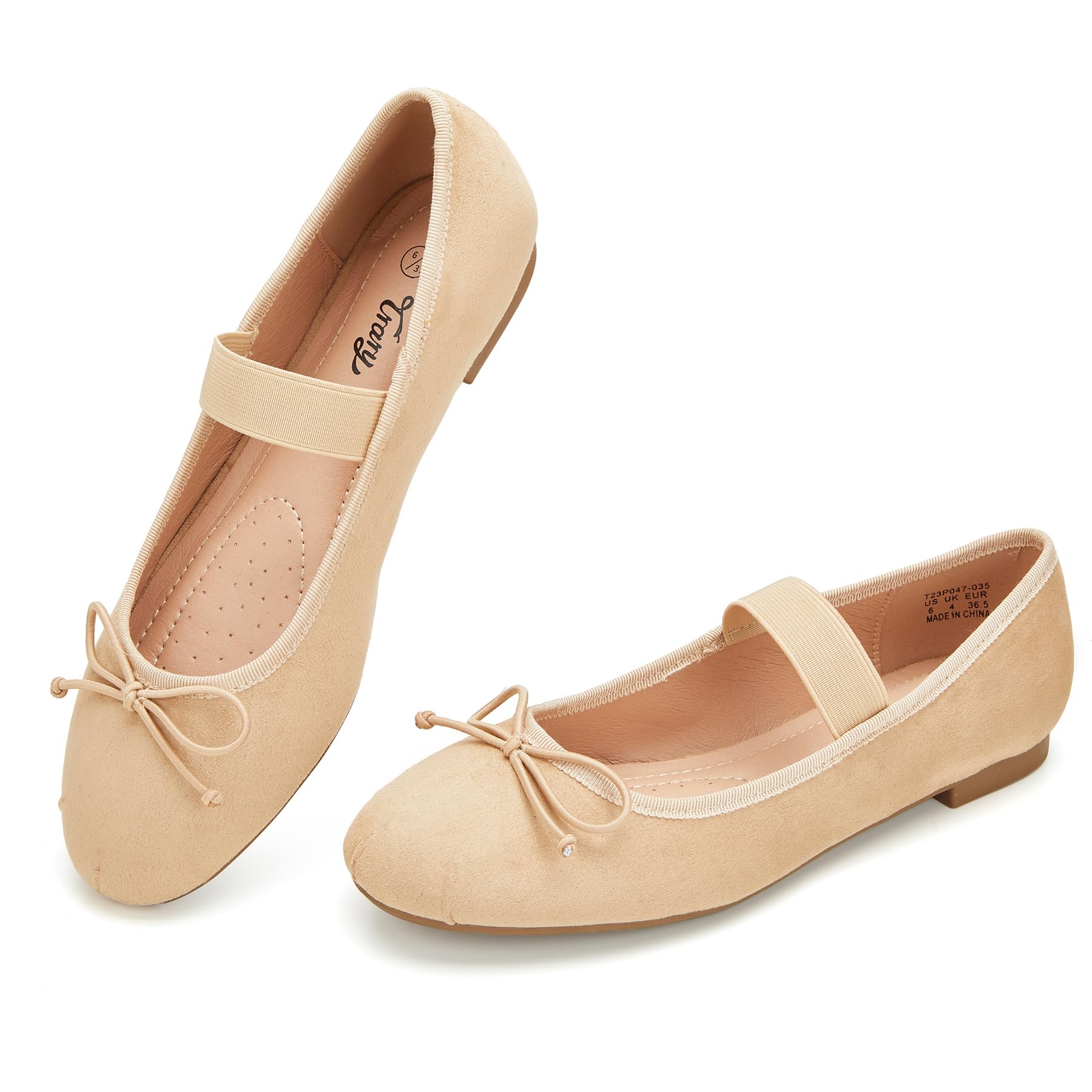 Trary Flats for Women Closed Round Toe Ballet Flats Mary Jane Shoes Women with Elastic Strap Cute Bowknot Comfortable Dress Shoes for All-Year Daily Work Casual Wear