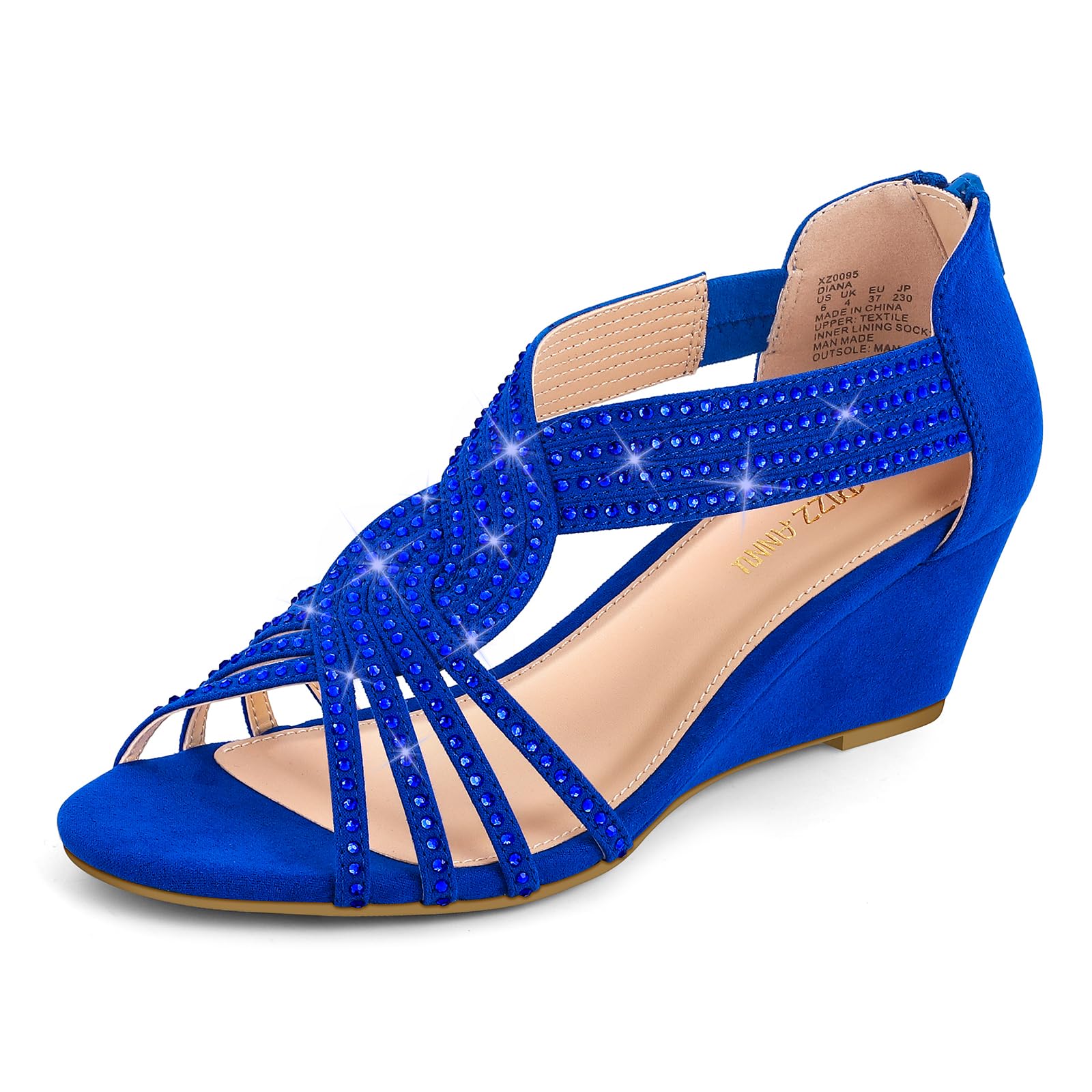 PIZZ ANNU Women's Diana Rhinestone Low-Wedge Sandals