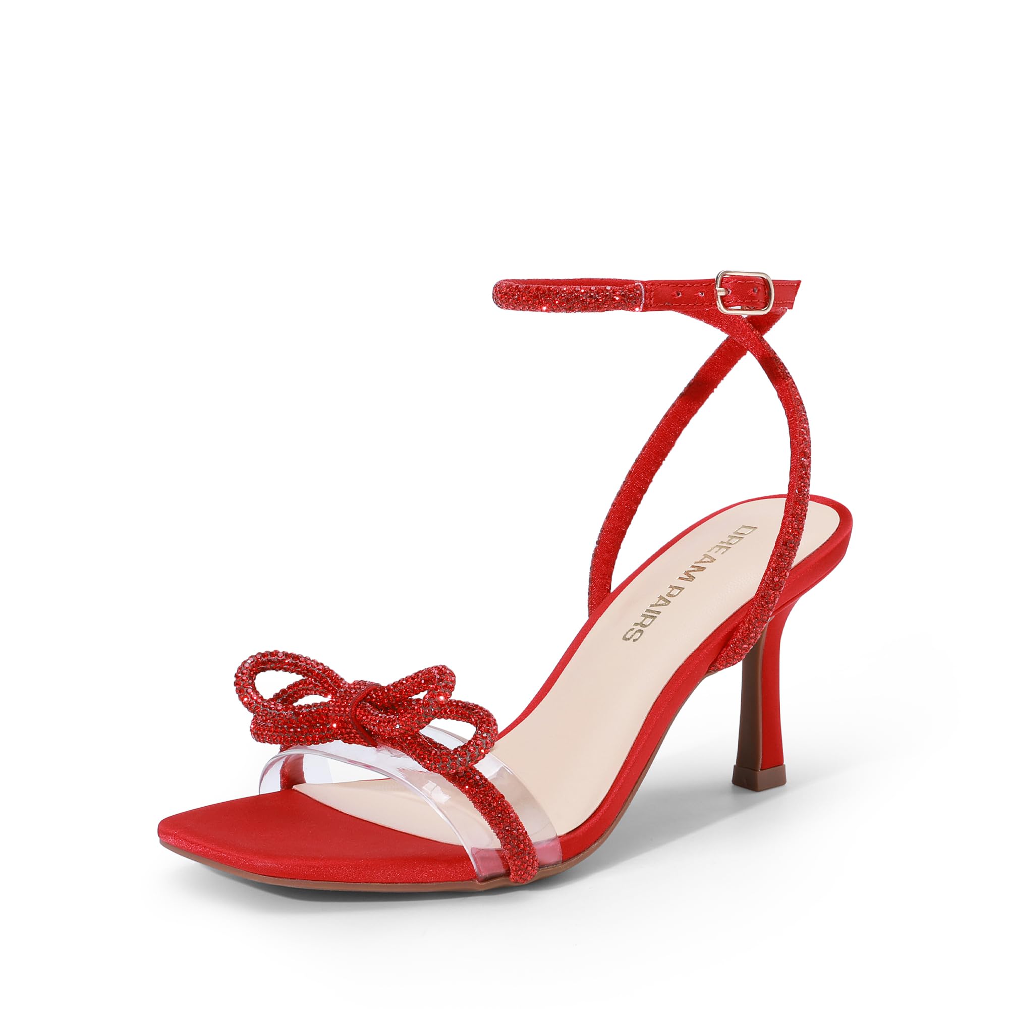 DREAM PAIRS Women's Crystal Bow Square-Toe Dress Sandals