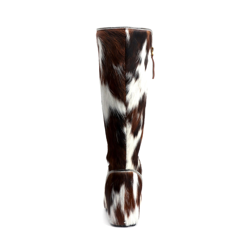 Women's Cowhide Calf Hair Wool-Lined Knee-High Boots
