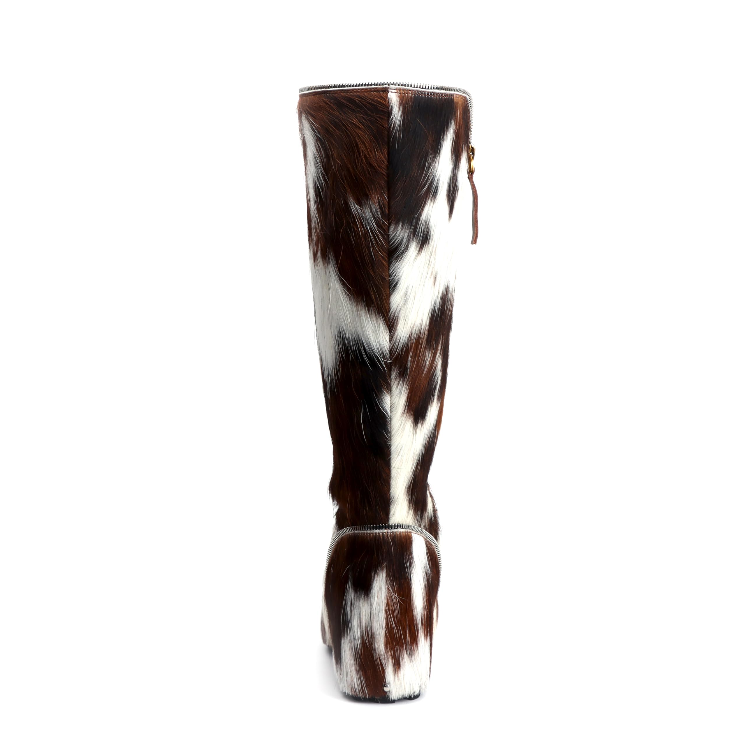 Women's Cowhide Calf Hair Wool-Lined Knee-High Boots