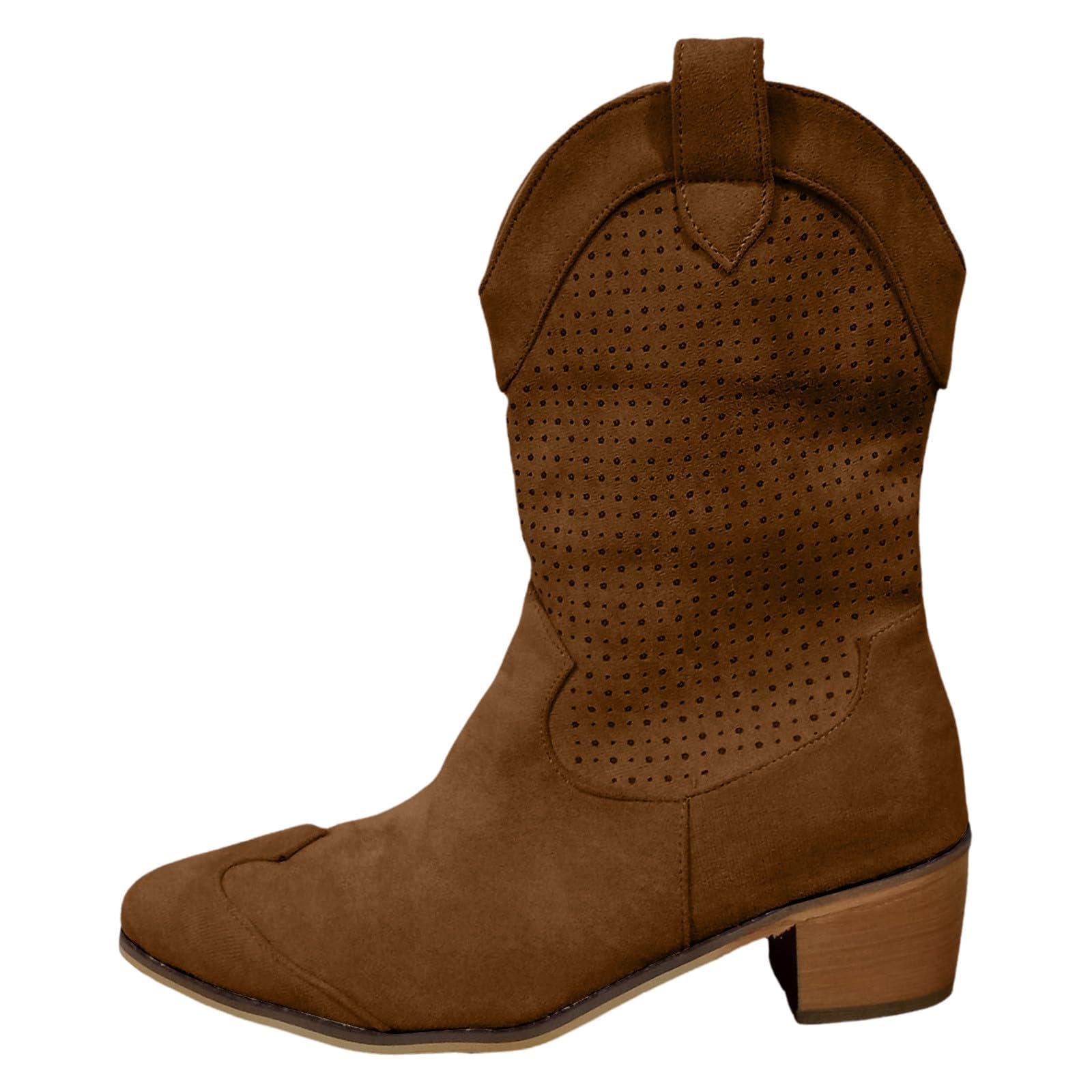 Women's Suede Western Ankle Boots with Low Wooden Heel