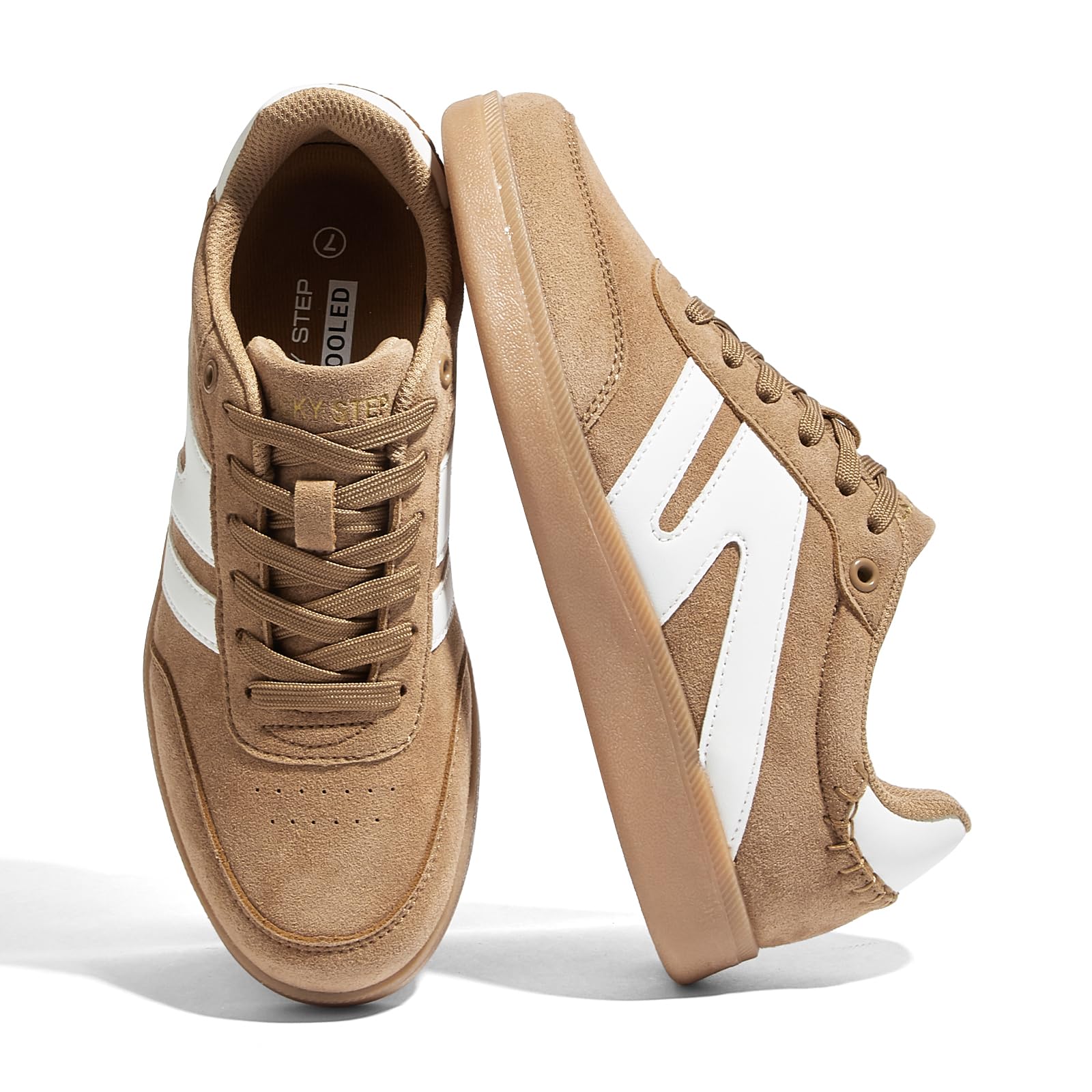 LUCKY STEP Women's Retro Leather Gum-Sole Sneakers
