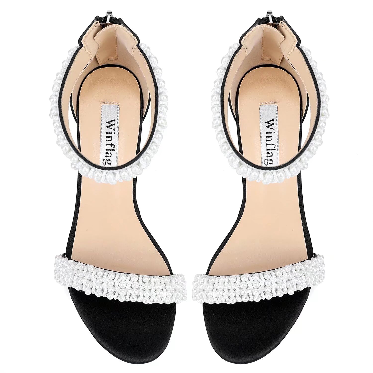Winflag Women's Pearl Block-Heel Bridal Sandals