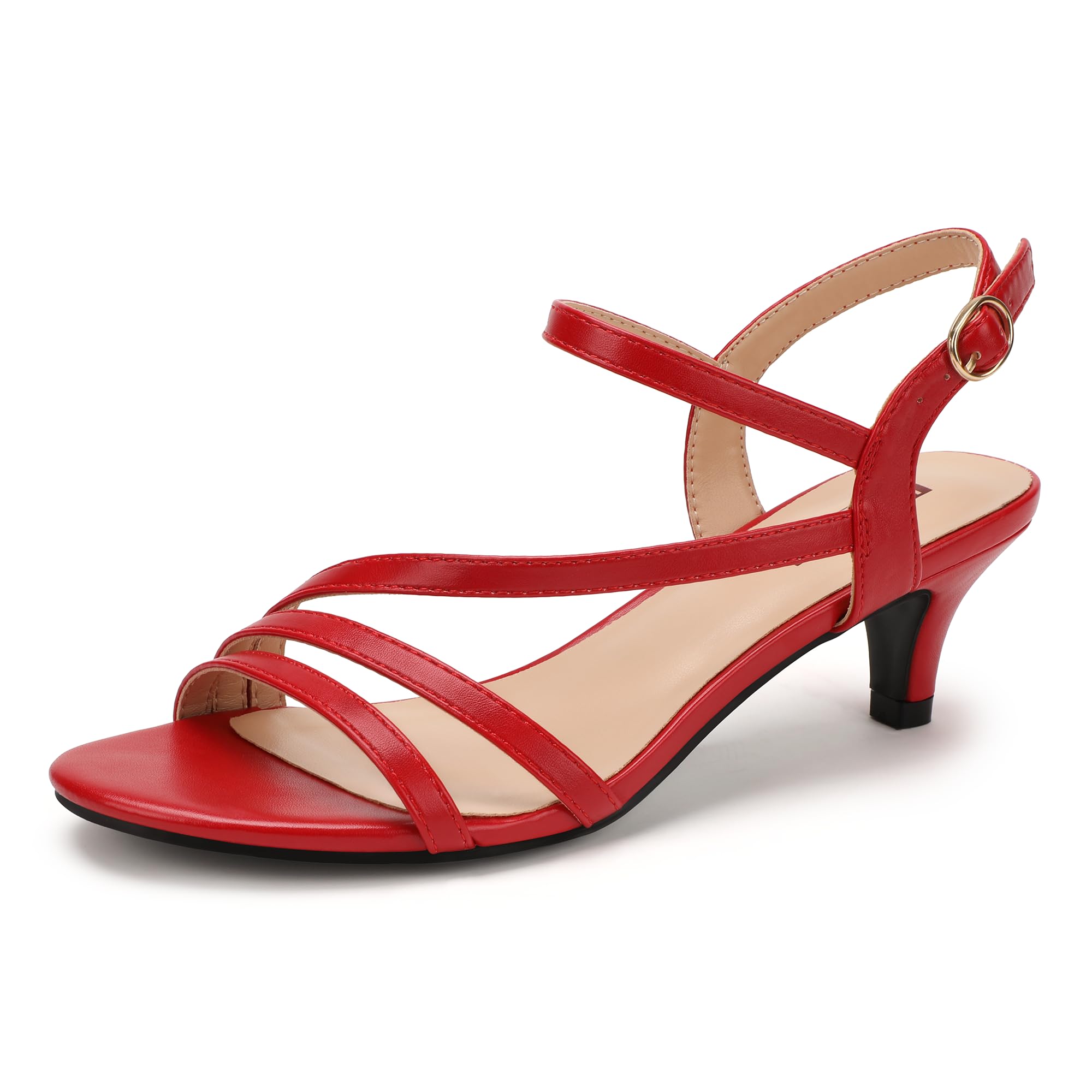 IDIFU Women's Strappy Low Kitten-Heel Dress Sandals