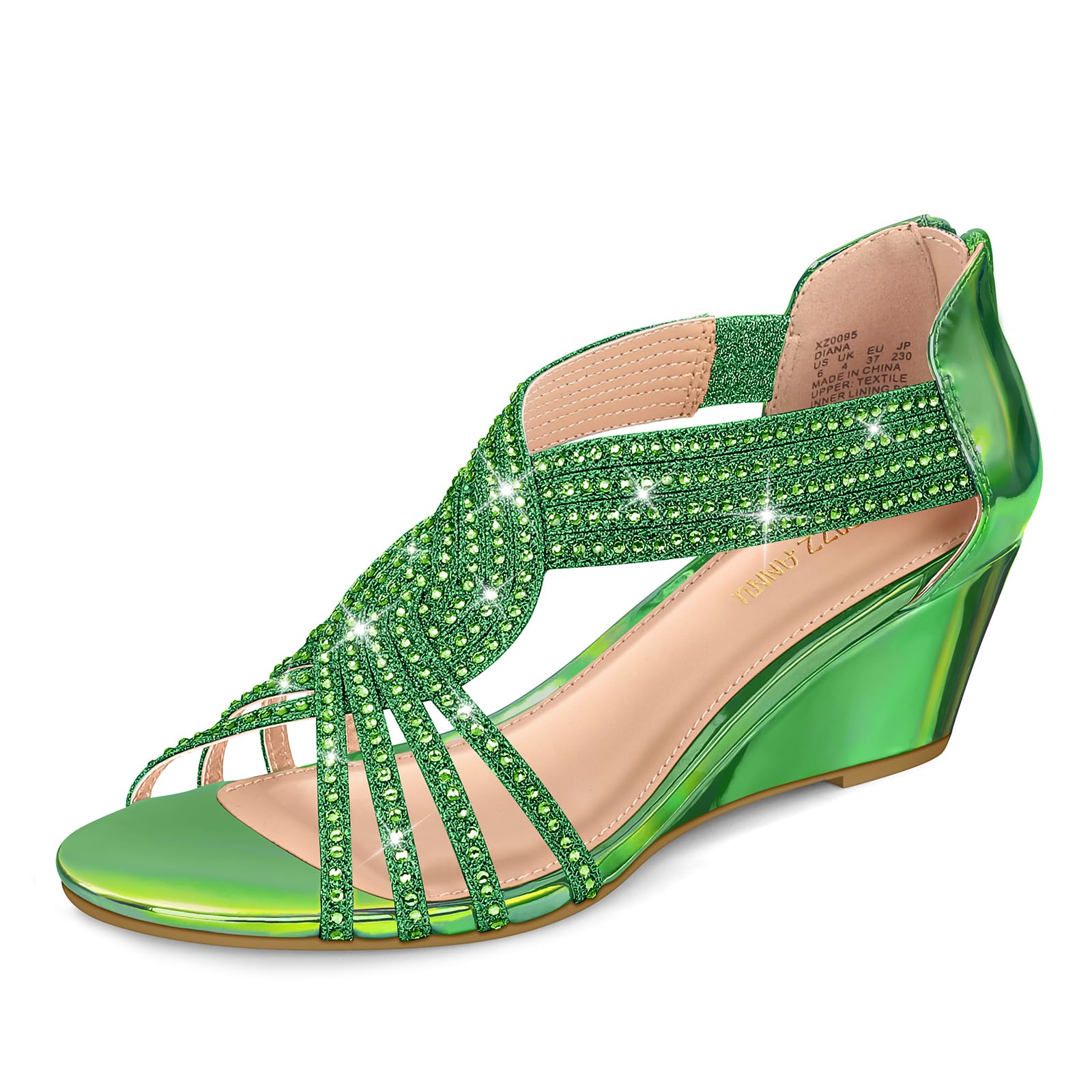 PIZZ ANNU Women's Diana Rhinestone Low-Wedge Sandals