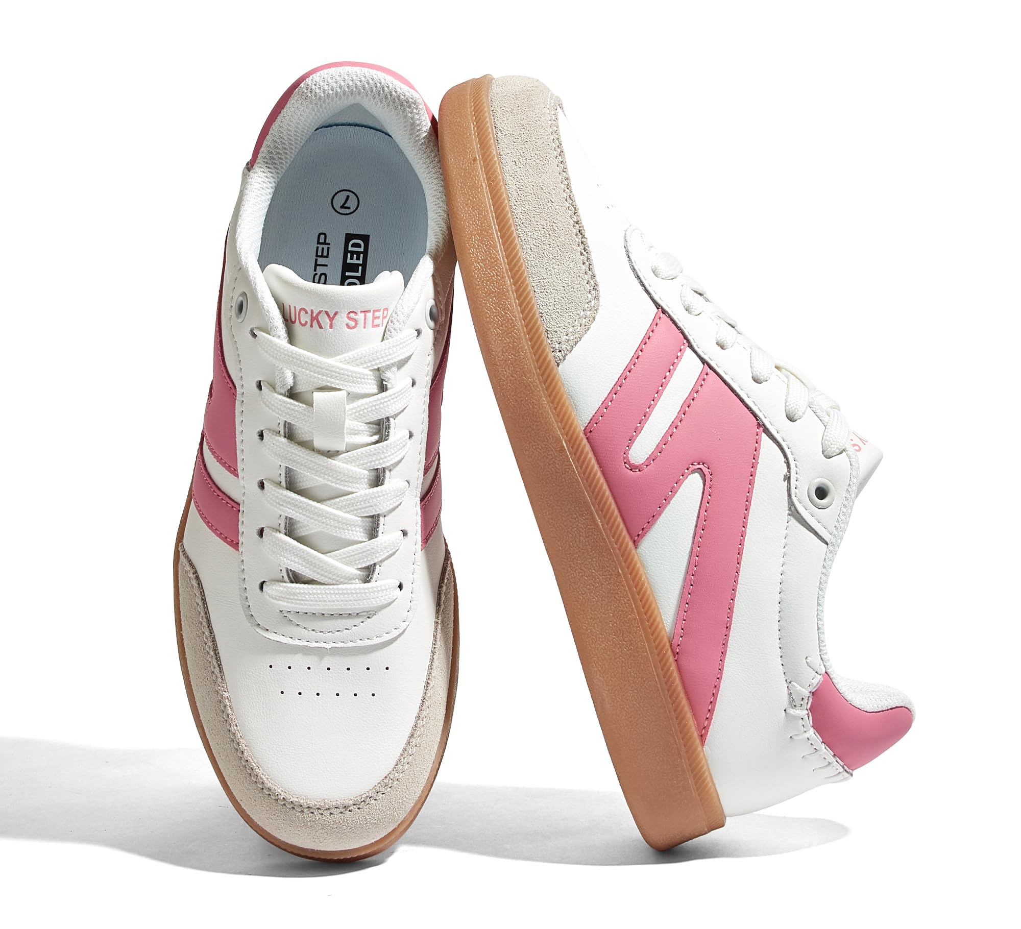 LUCKY STEP Women's Retro Leather Gum-Sole Sneakers