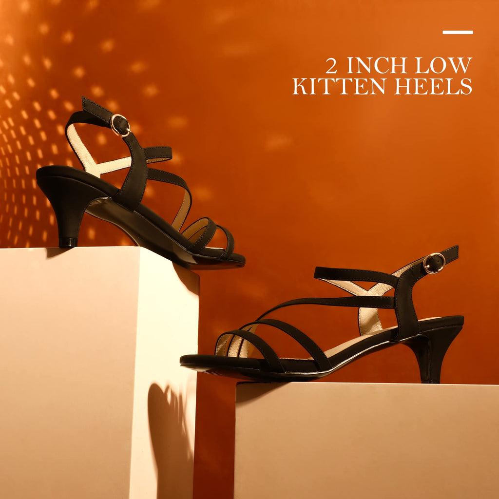 IDIFU Women's Strappy Low Kitten-Heel Dress Sandals