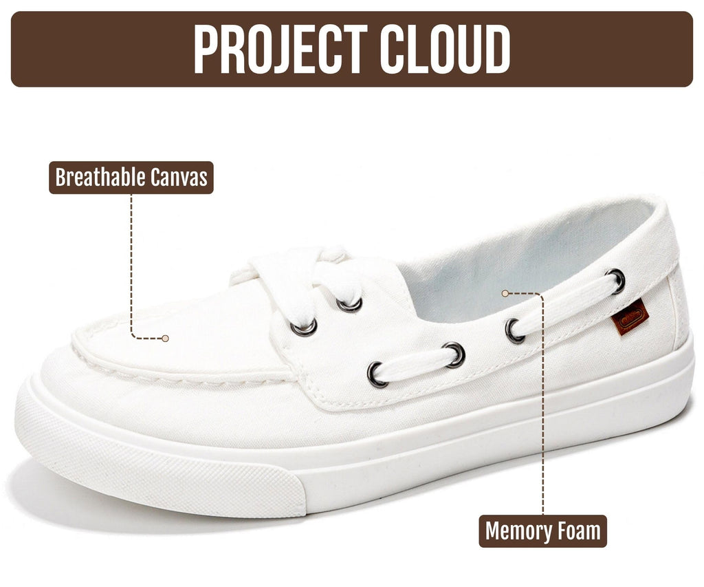 Project Cloud Canvas Sneakers for Women - Memory Foam Slip On Shoes Women Footwear - Lightweight and Non Slip Fashion Sneakers (Seasalt, Whit, 8.5) White