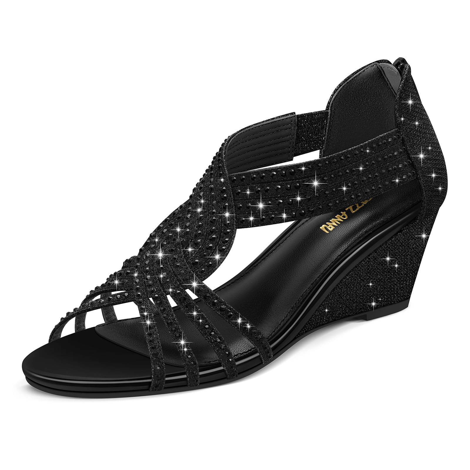PIZZ ANNU Women's Diana Rhinestone Low-Wedge Sandals
