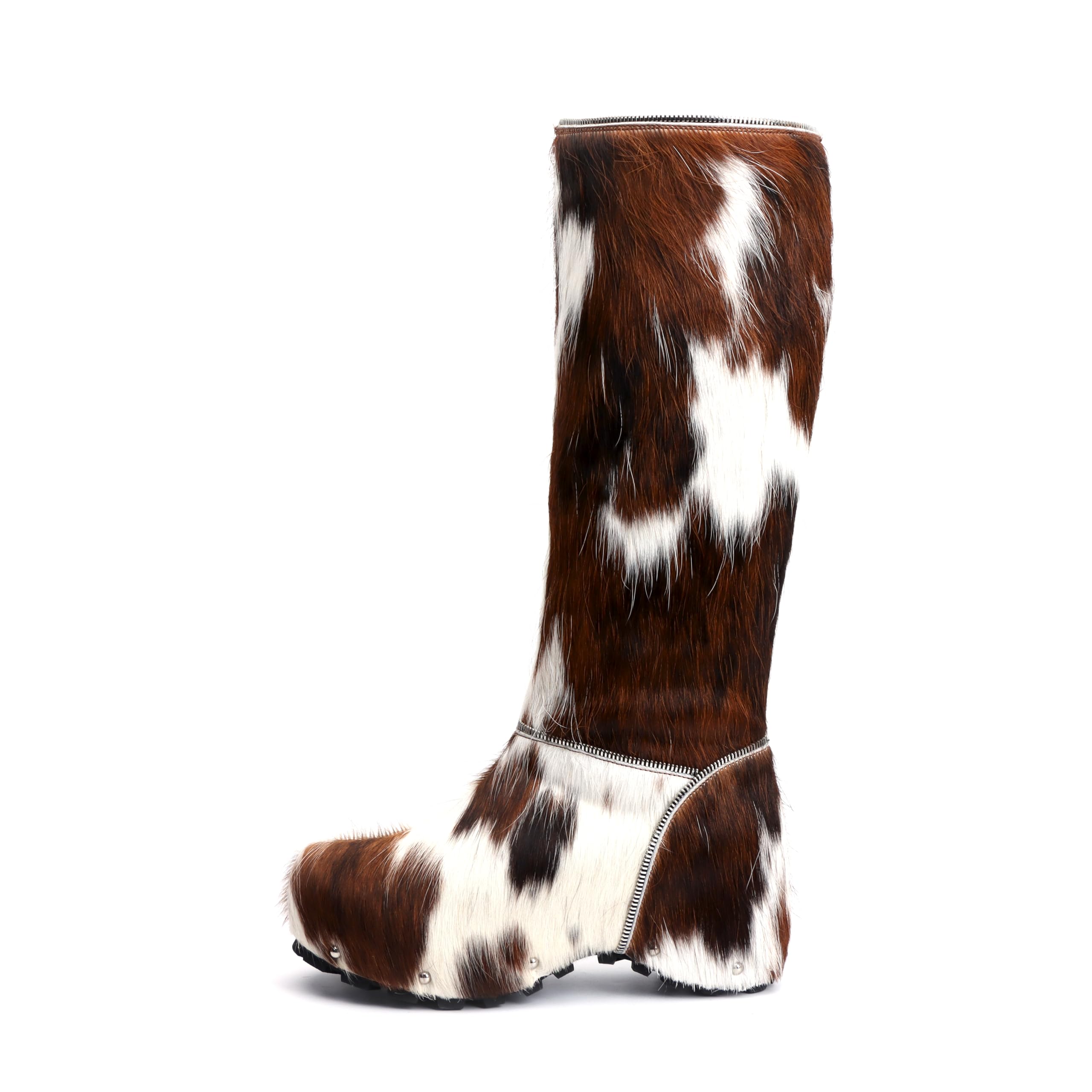Women's Cowhide Calf Hair Wool-Lined Knee-High Boots