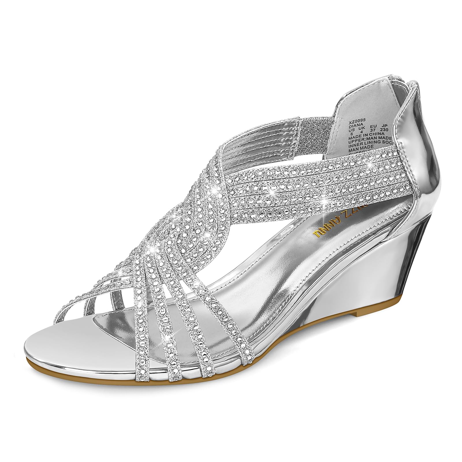 PIZZ ANNU Women's Diana Rhinestone Low-Wedge Sandals