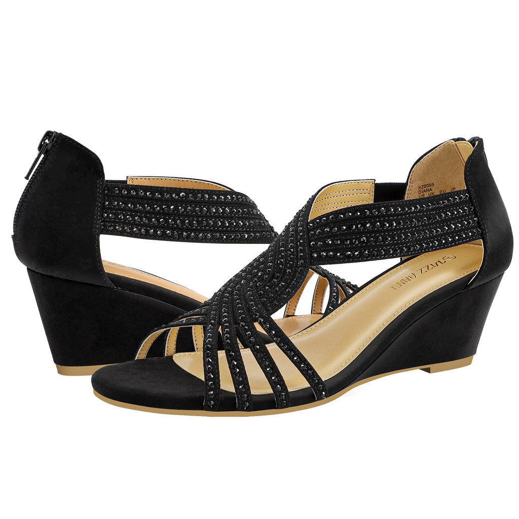 PIZZ ANNU Women's Diana Rhinestone Low-Wedge Sandals