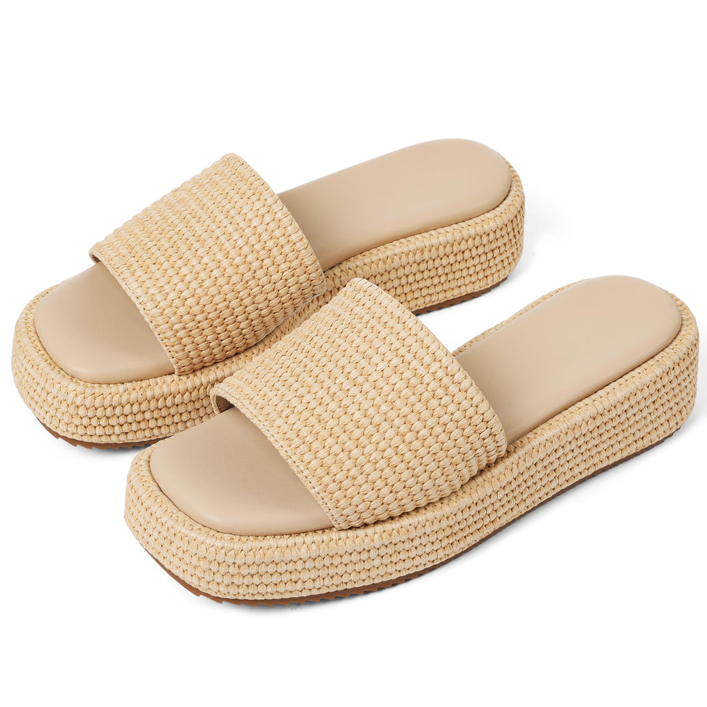 EQAUDES Platform Slip on Espadrille Sandals for Women Wedges Slides Bohemia Sandals Flatform Open Toe Beach Sandals
