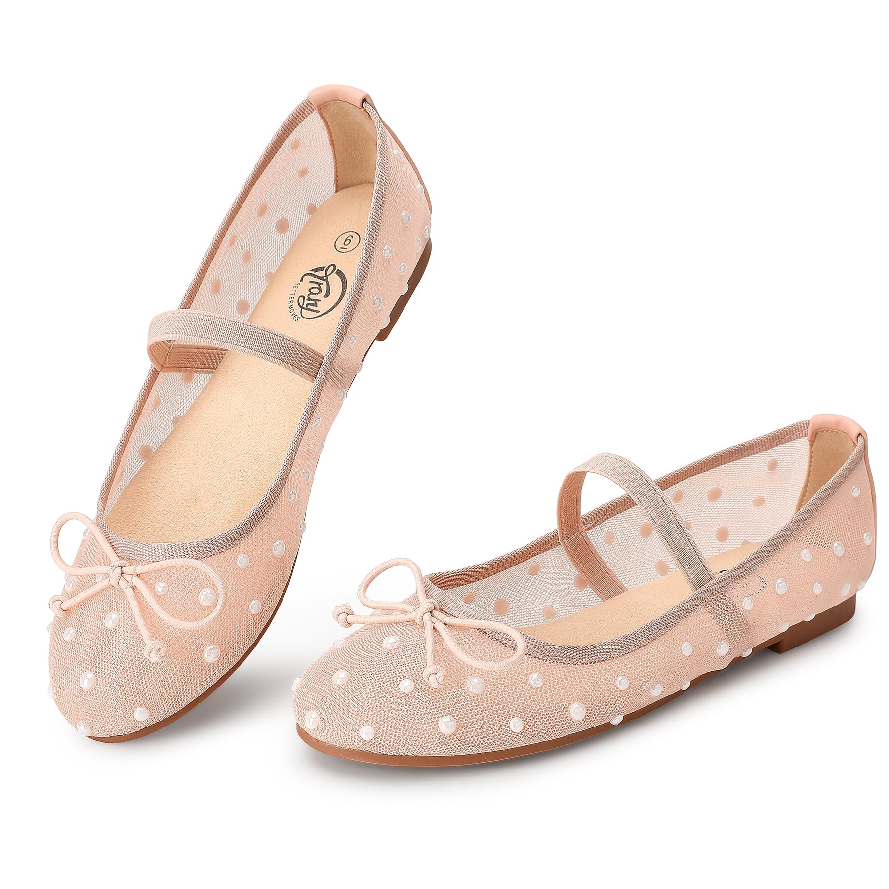 Trary Flats for Women Closed Round Toe Ballet Flats Mary Jane Shoes Women with Elastic Strap Cute Bowknot Comfortable Dress Shoes for All-Year Daily Work Casual Wear
