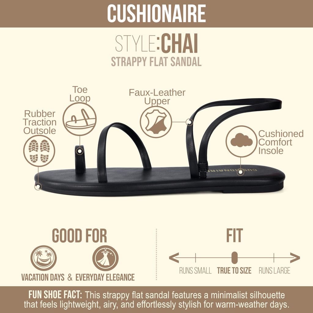 CUSHIONAIRE CHAI Flat Strappy Sandals for Women, Comfortable Dressy Summer Slip-On Sandal with Memory Foam