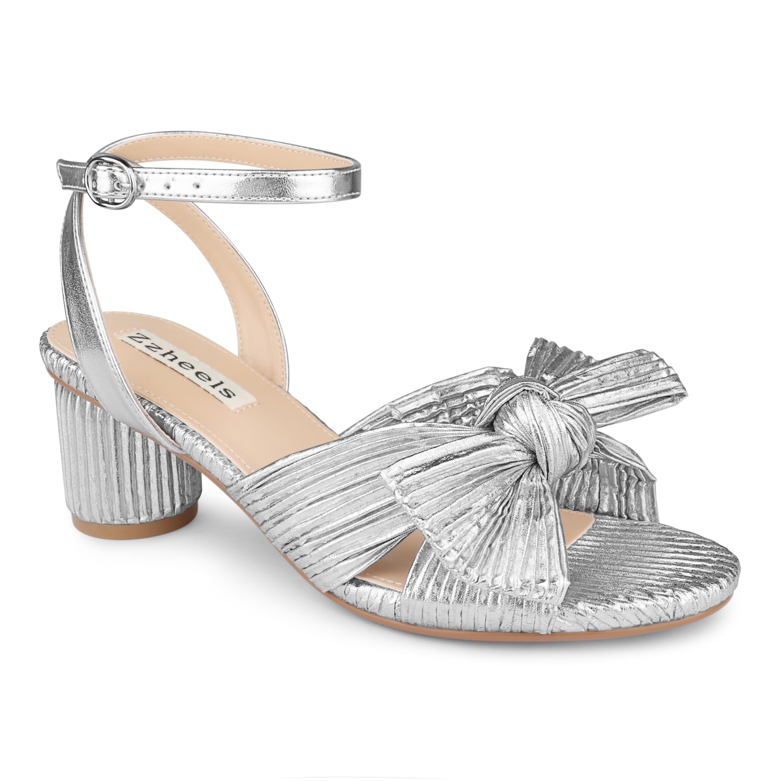 Zzheels Women's Bow-Knot Block-Heel Bridal Sandals