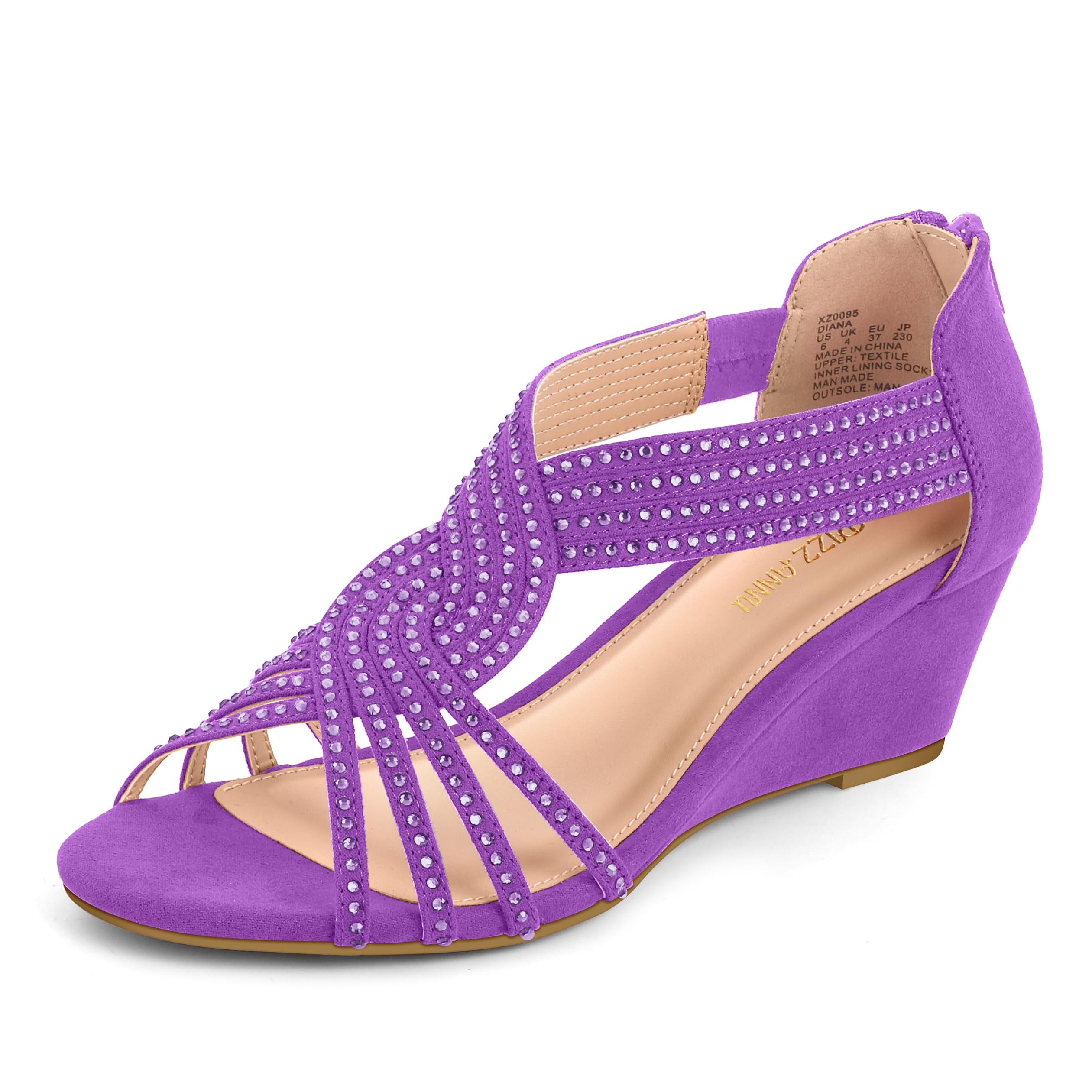 PIZZ ANNU Women's Diana Rhinestone Low-Wedge Sandals