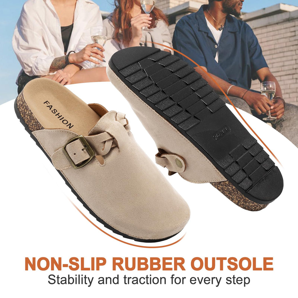 Women's Suede Clogs with Cork Footbed and Arch Support