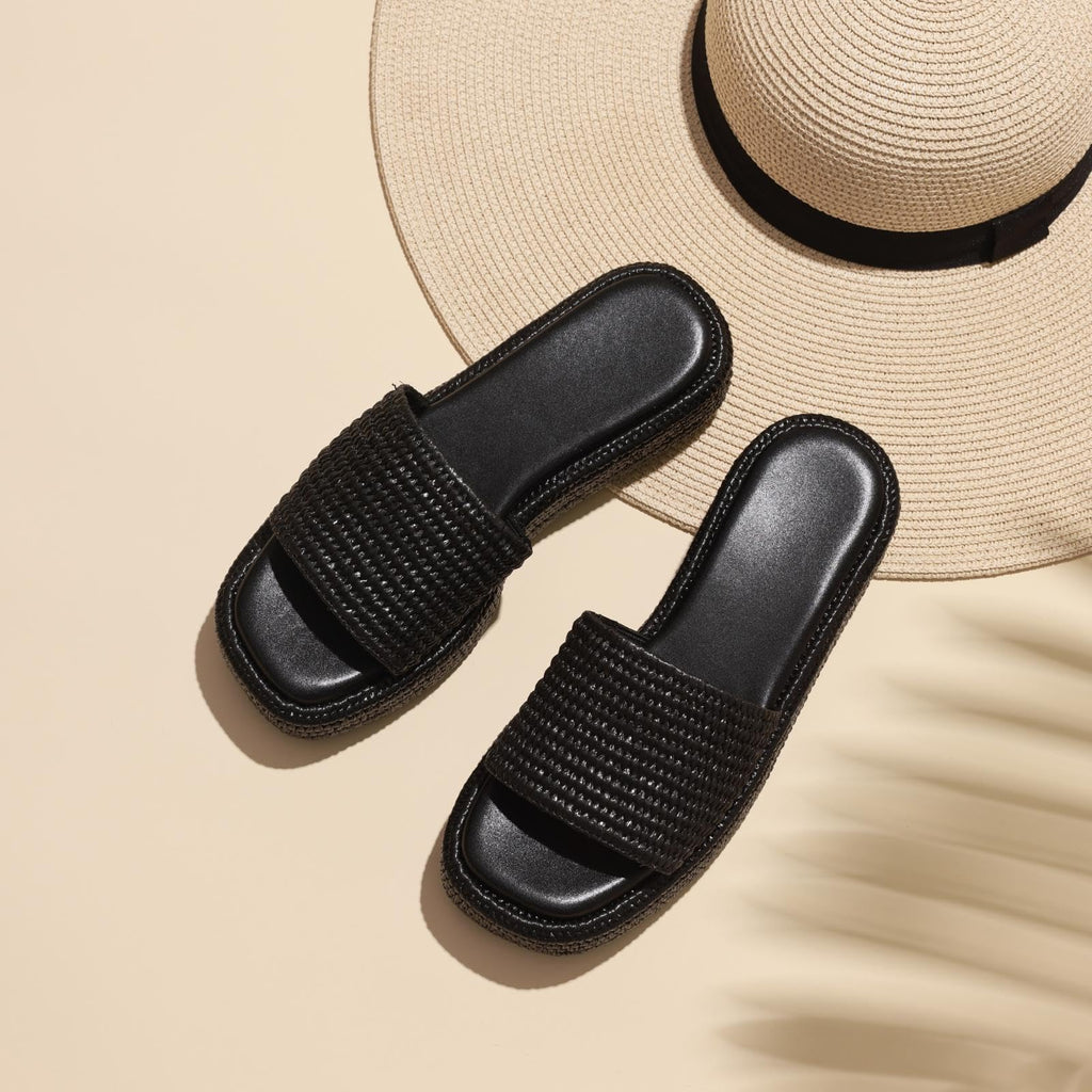 EQAUDES Platform Slip on Espadrille Sandals for Women Wedges Slides Bohemia Sandals Flatform Open Toe Beach Sandals