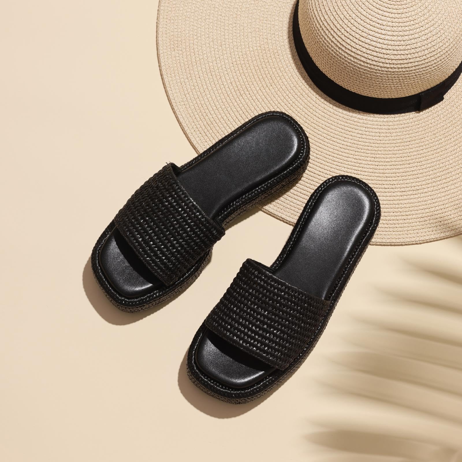 EQAUDES Platform Slip on Espadrille Sandals for Women Wedges Slides Bohemia Sandals Flatform Open Toe Beach Sandals