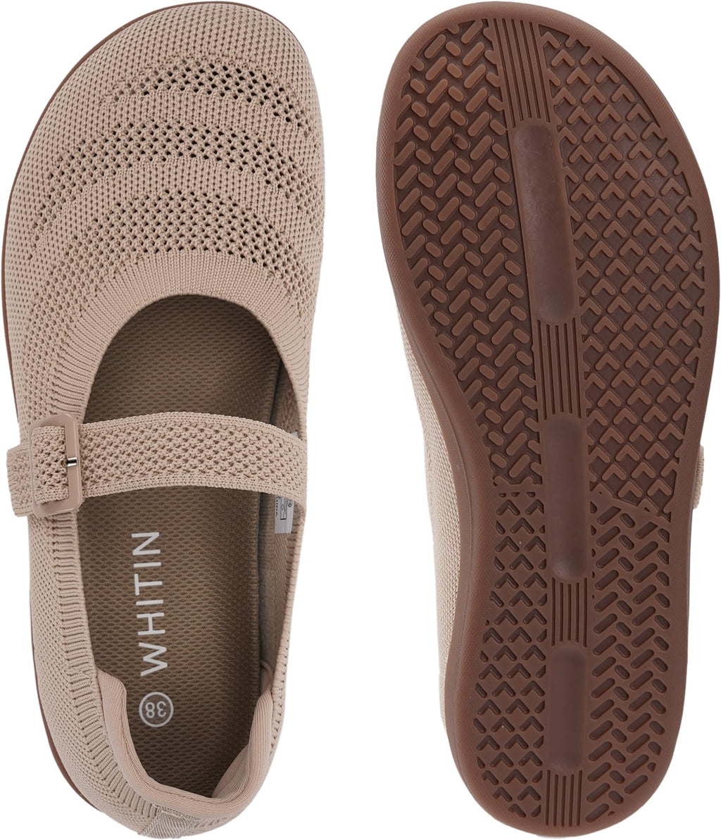 WHITIN Women's Barefoot Mary Jane Flats + Wide Toe Box + Zero Drop Sole + Adjustable Straps