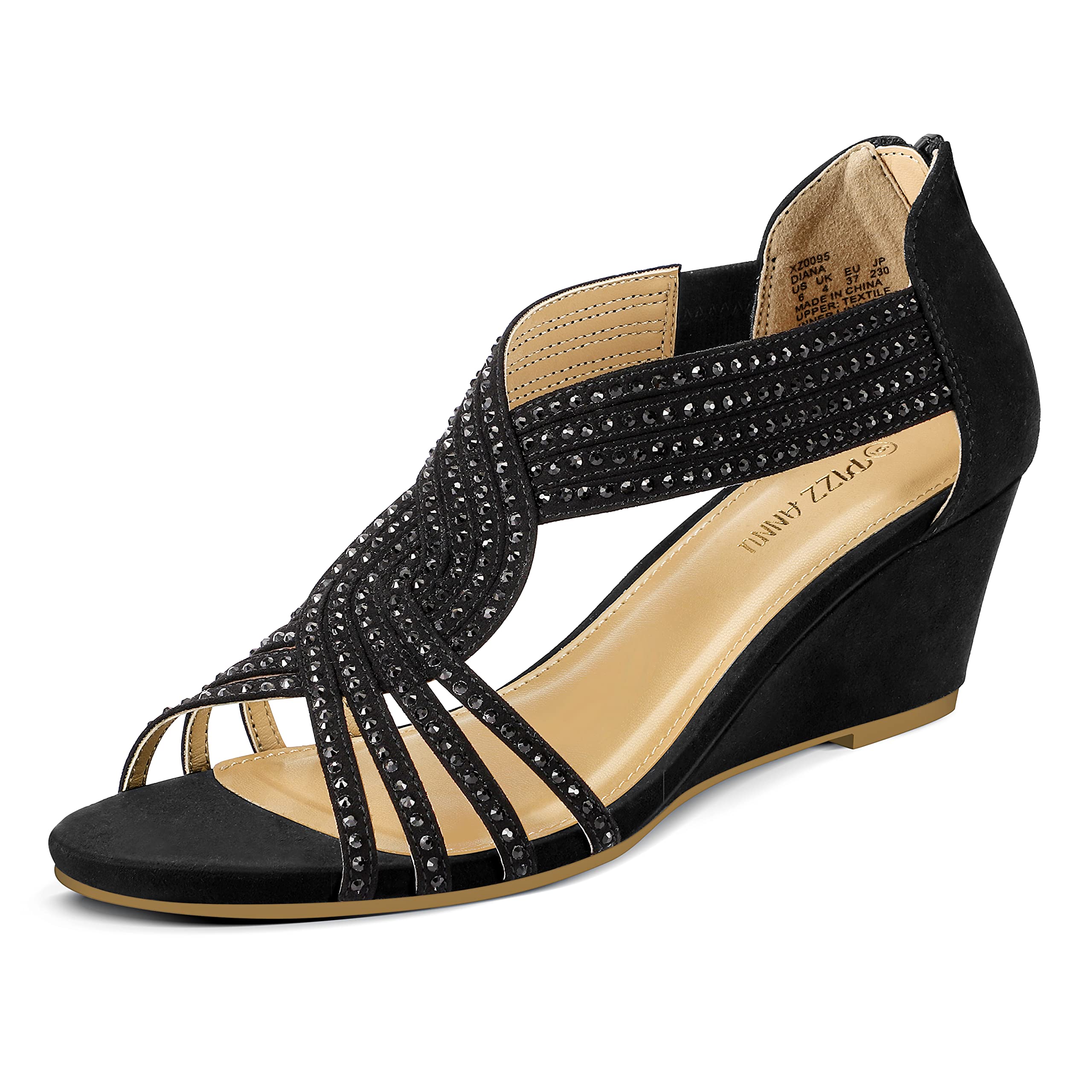 PIZZ ANNU Women's Diana Rhinestone Low-Wedge Sandals