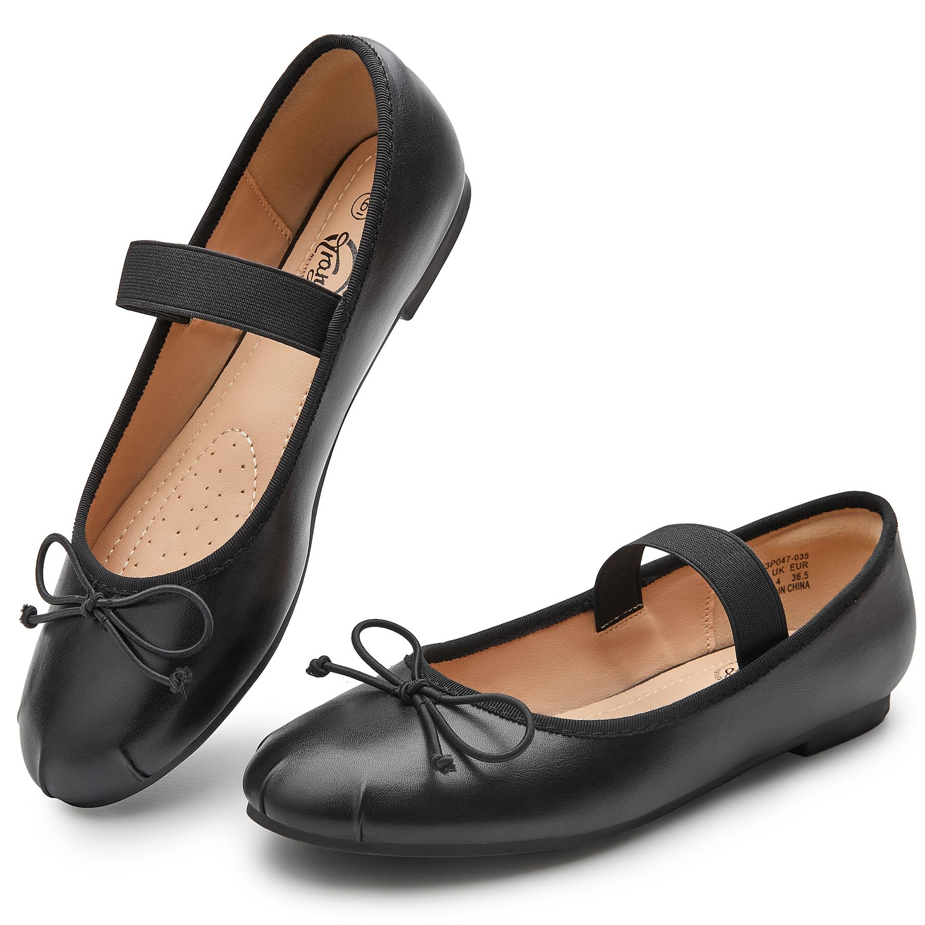 Trary Flats for Women Closed Round Toe Ballet Flats Mary Jane Shoes Women with Elastic Strap Cute Bowknot Comfortable Dress Shoes for All-Year Daily Work Casual Wear