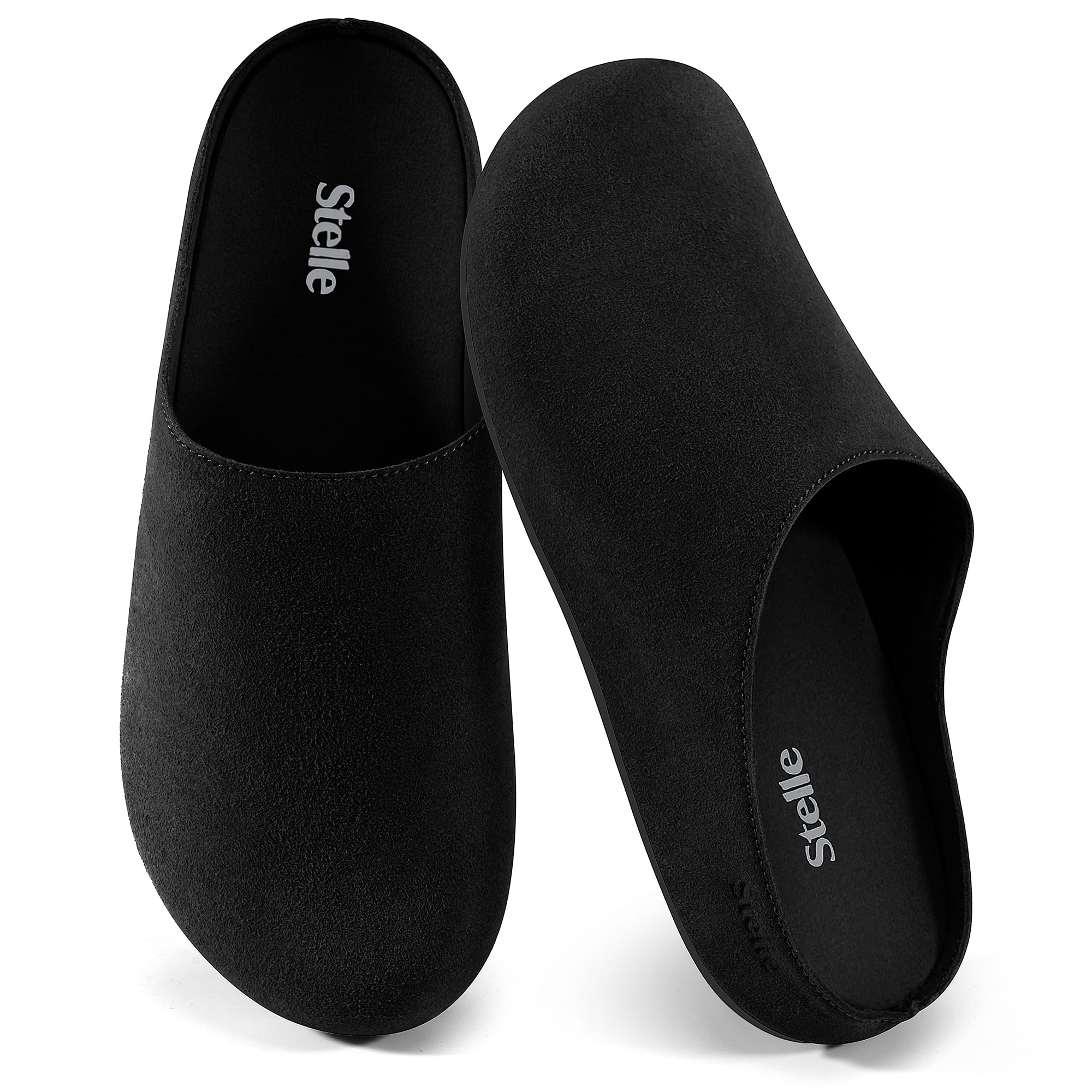 Women's Suede Clogs with Arch Support and Cork Footbed