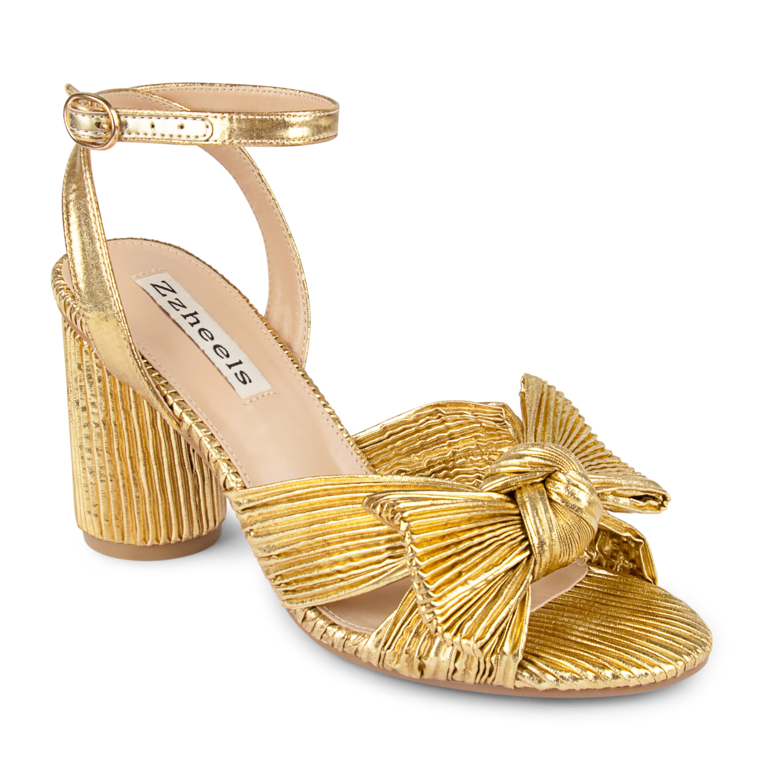 Zzheels Women's Bow-Knot Block-Heel Bridal Sandals