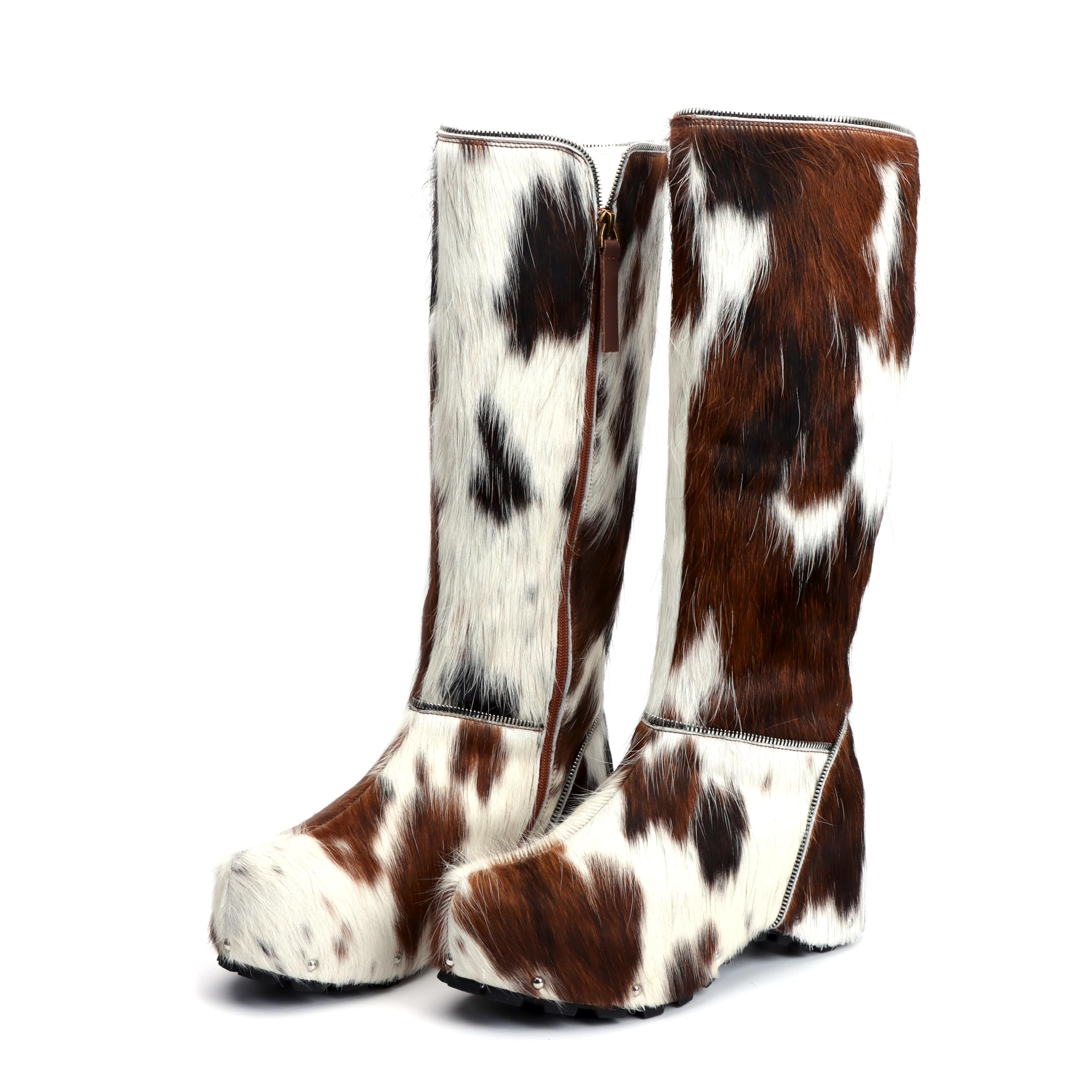 Women's Cowhide Calf Hair Wool-Lined Knee-High Boots