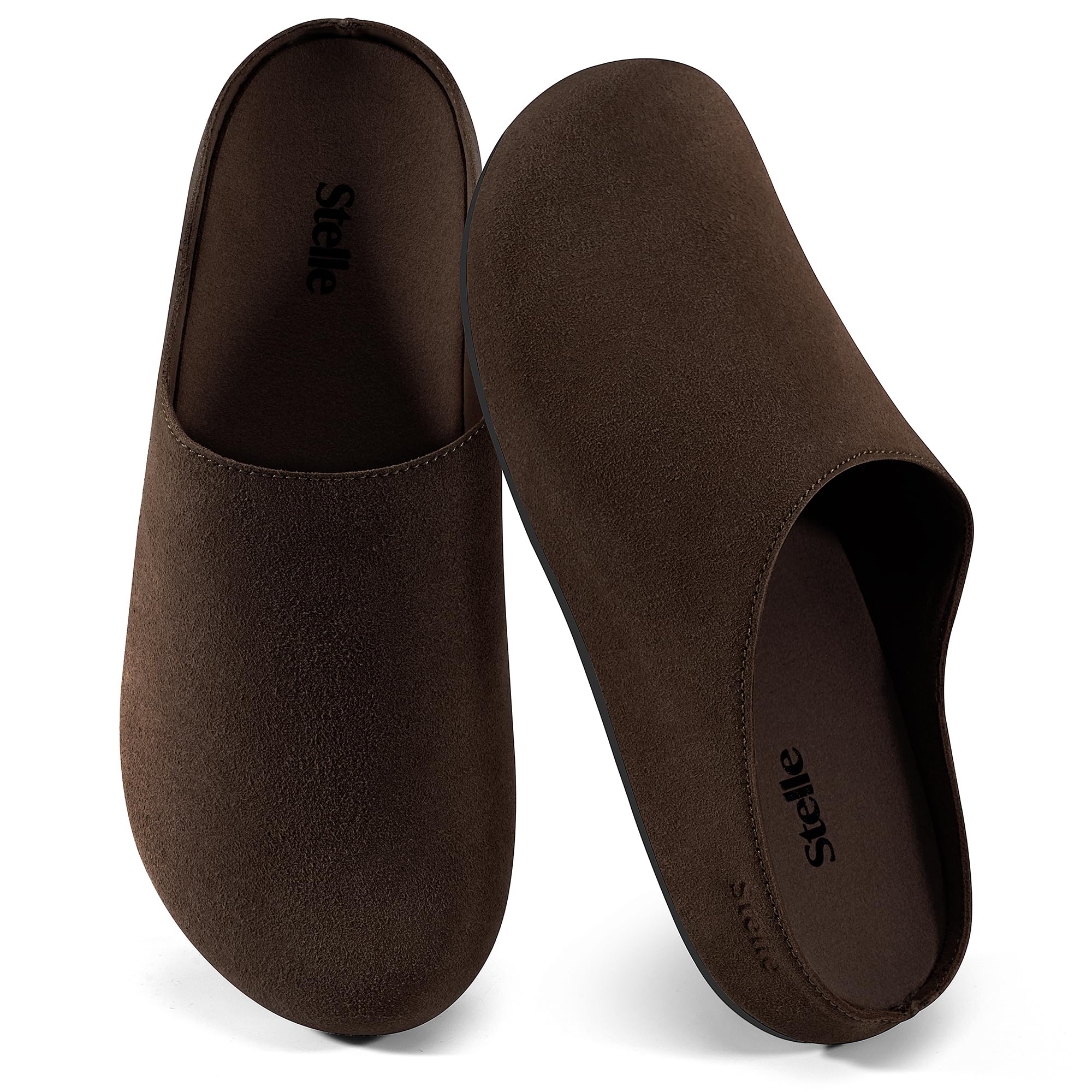 Women's Suede Clogs with Arch Support and Cork Footbed
