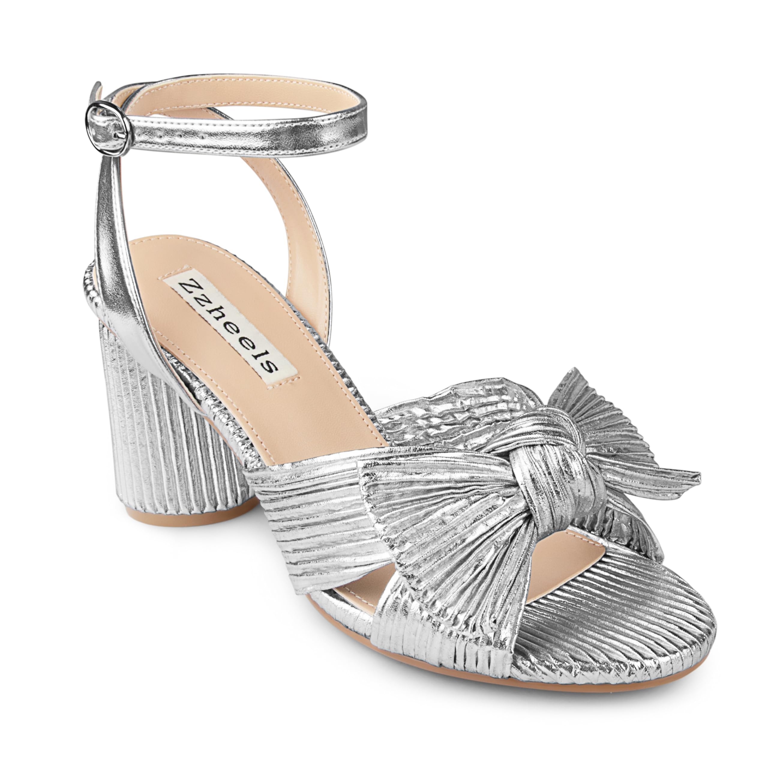 Zzheels Women's Bow-Knot Block-Heel Bridal Sandals