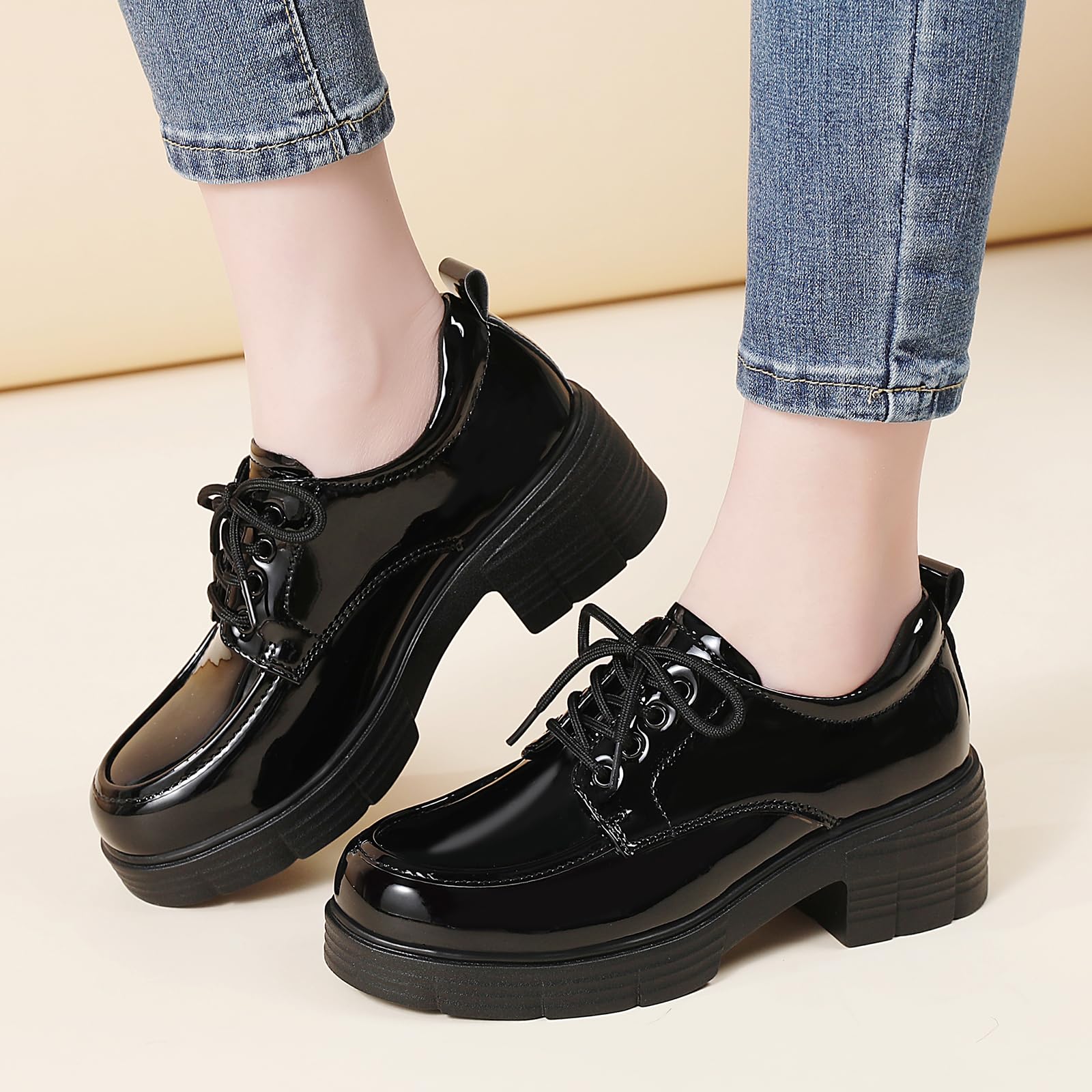TKKAE Women's Chunky Platform Lace-Up Oxford Shoes