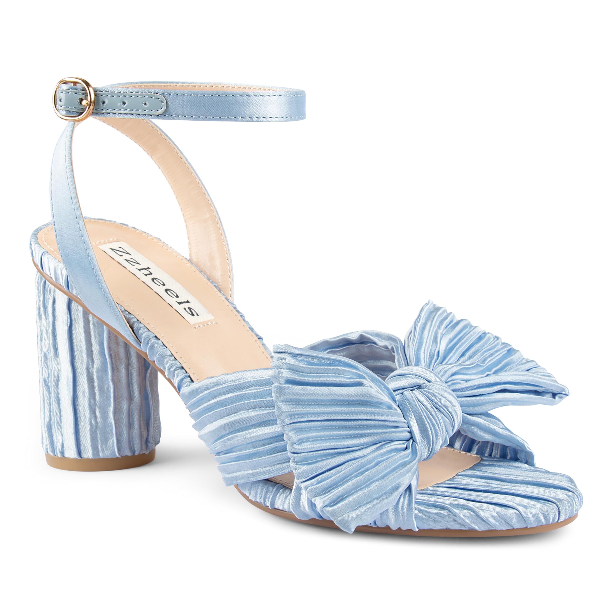Zzheels Women's Bow-Knot Block-Heel Bridal Sandals