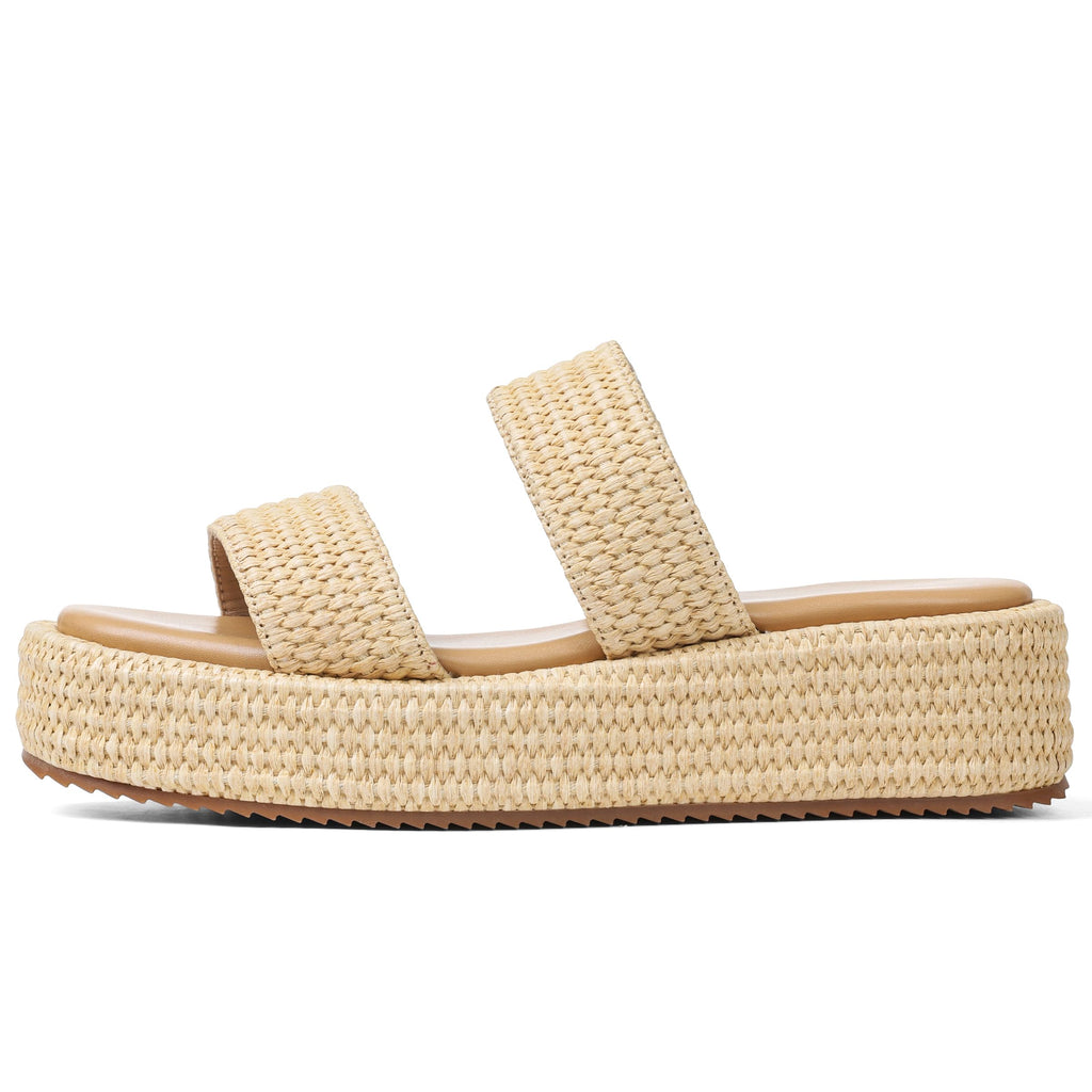EQAUDES Platform Slip on Espadrille Sandals for Women Wedges Slides Bohemia Sandals Flatform Open Toe Beach Sandals