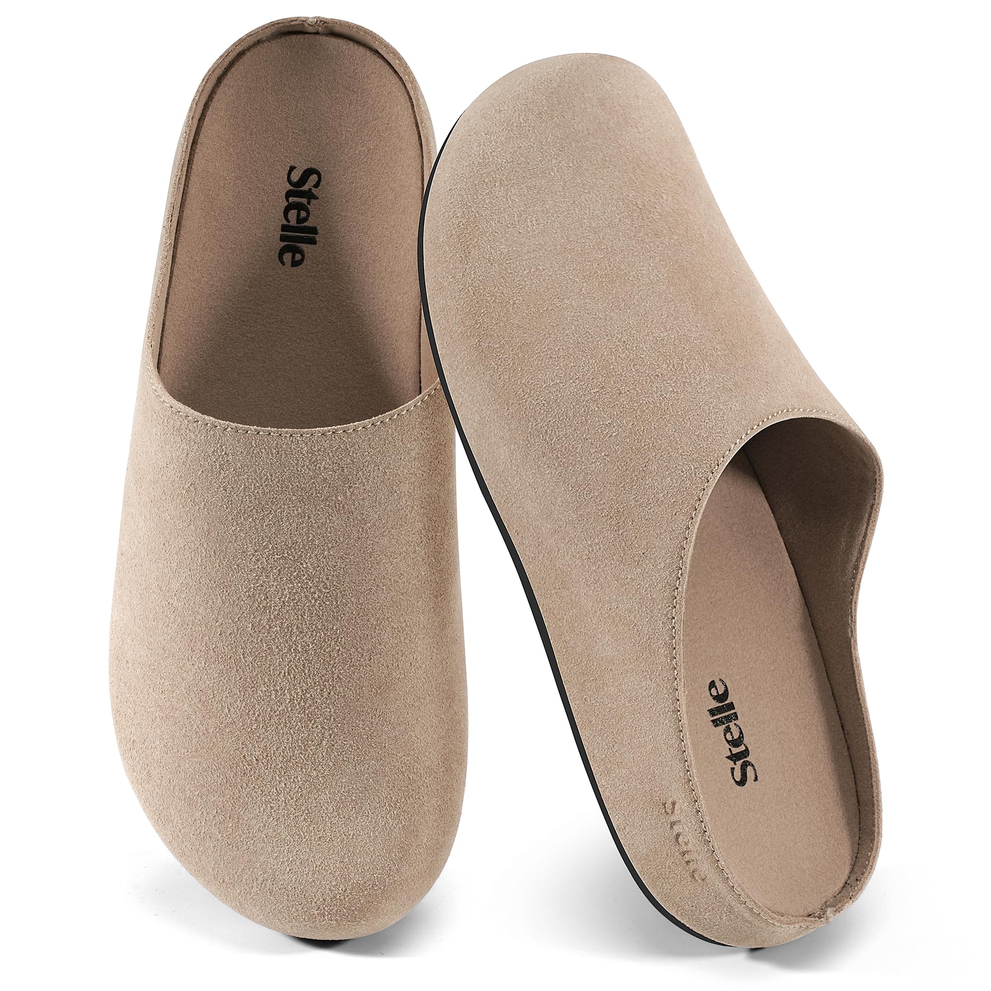 Women's Suede Clogs with Arch Support and Cork Footbed
