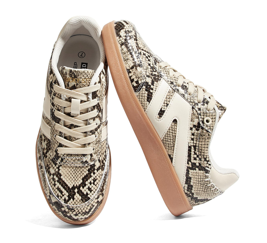 LUCKY STEP Women Classic Retro Gum Sole Fashion Sneakers Casual Tennis Skate Shoe Genuine Leather Walking Footwear Anti Slip Trainers