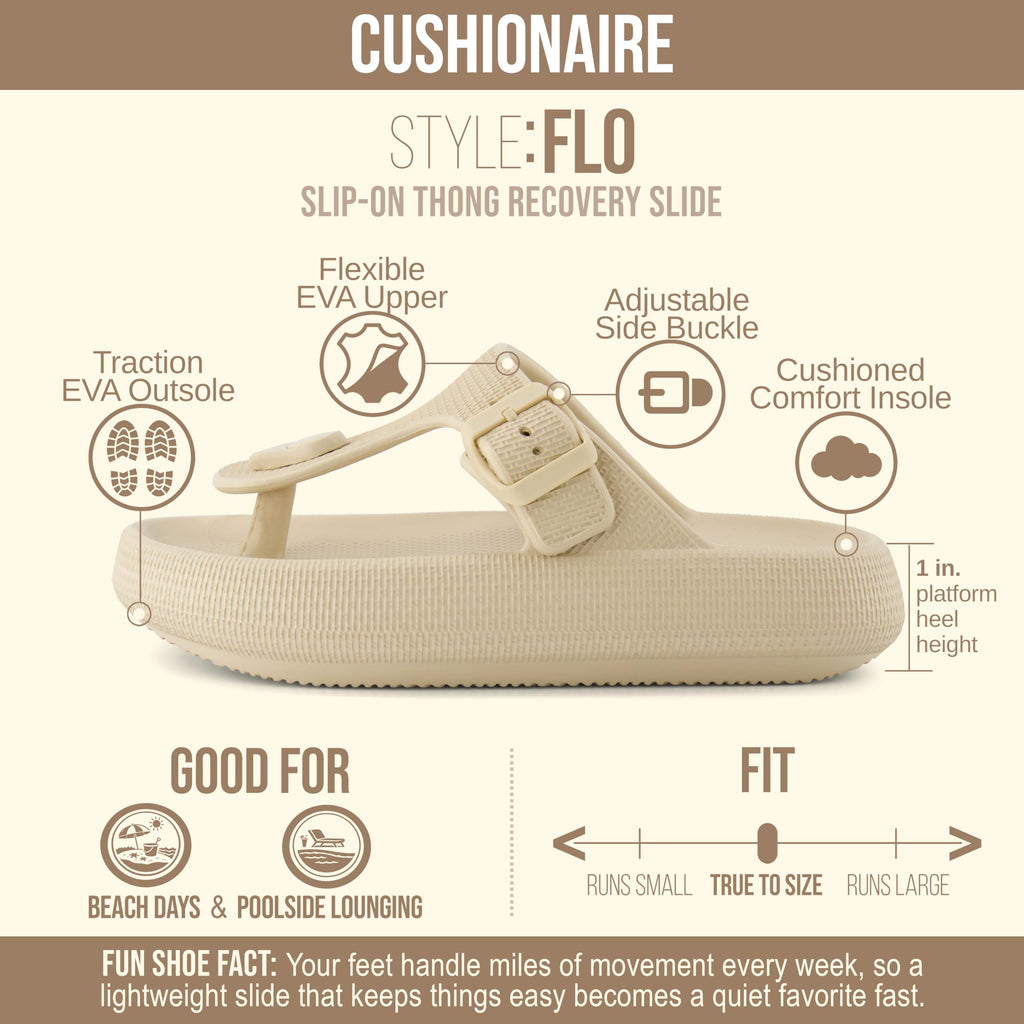 CUSHIONAIRE Women's Flo thong recovery cloud pool slide sandal with +Comfort