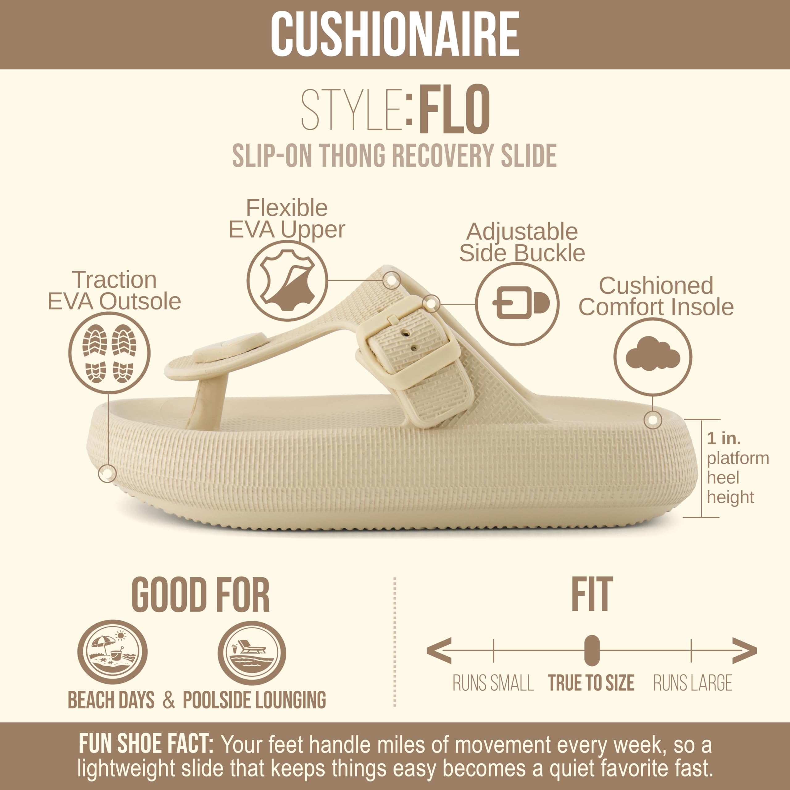 CUSHIONAIRE Women's Flo thong recovery cloud pool slide sandal with +Comfort