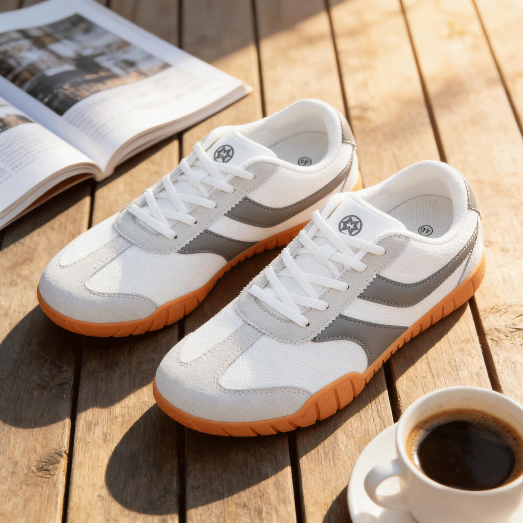 Fashion Sneakers for Women Minimalist Wide Width Barefoot Shoes Lightweight Breathable Casual Walking Shoes Lace Up Non Slip Ladies Classic Retro Sneakers