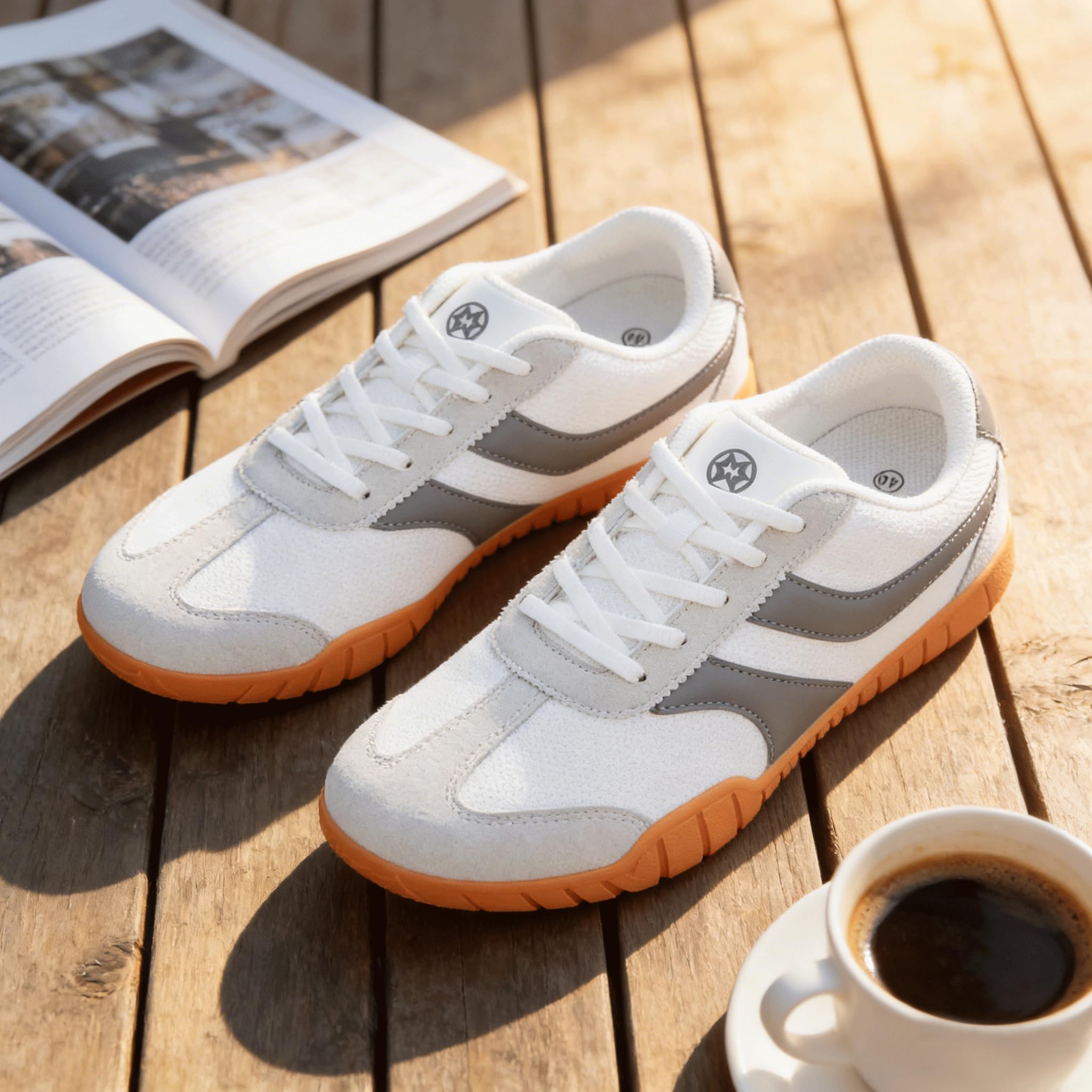 Fashion Sneakers for Women Minimalist Wide Width Barefoot Shoes Lightweight Breathable Casual Walking Shoes Lace Up Non Slip Ladies Classic Retro Sneakers