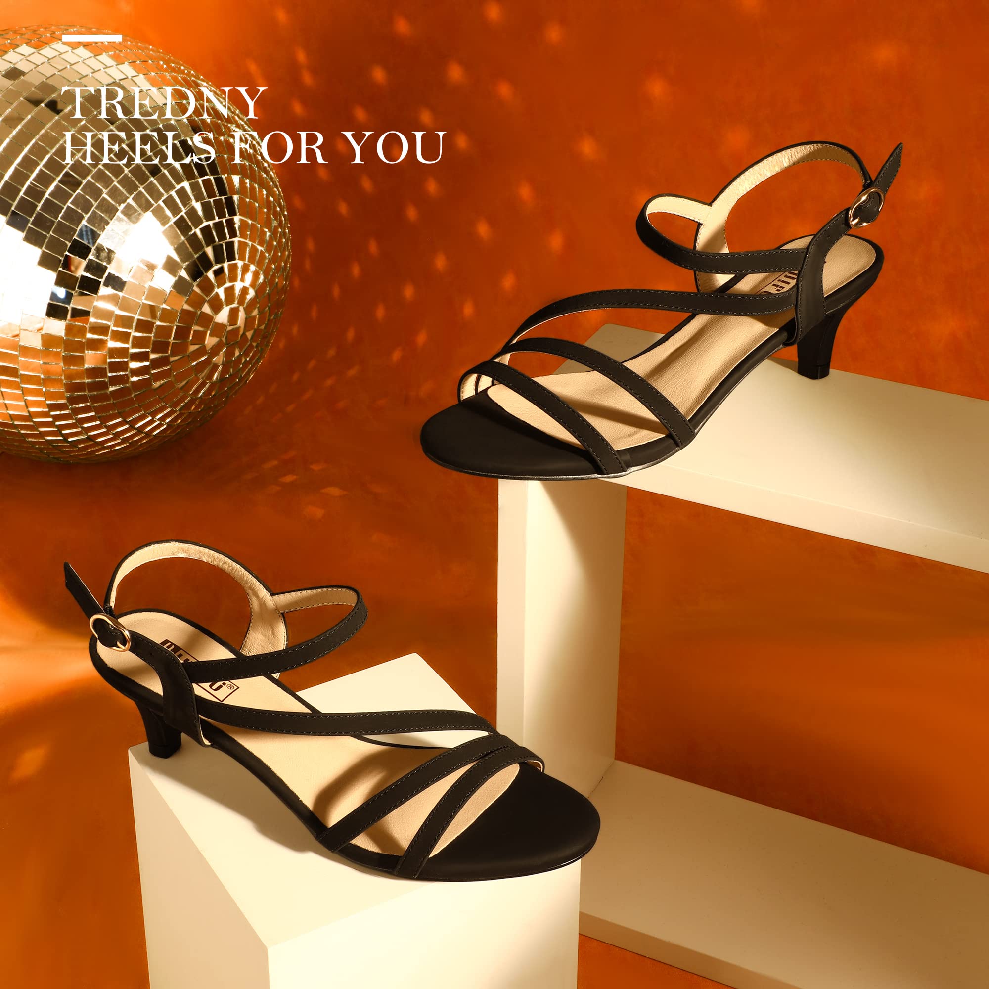 IDIFU Women's Strappy Low Kitten-Heel Dress Sandals