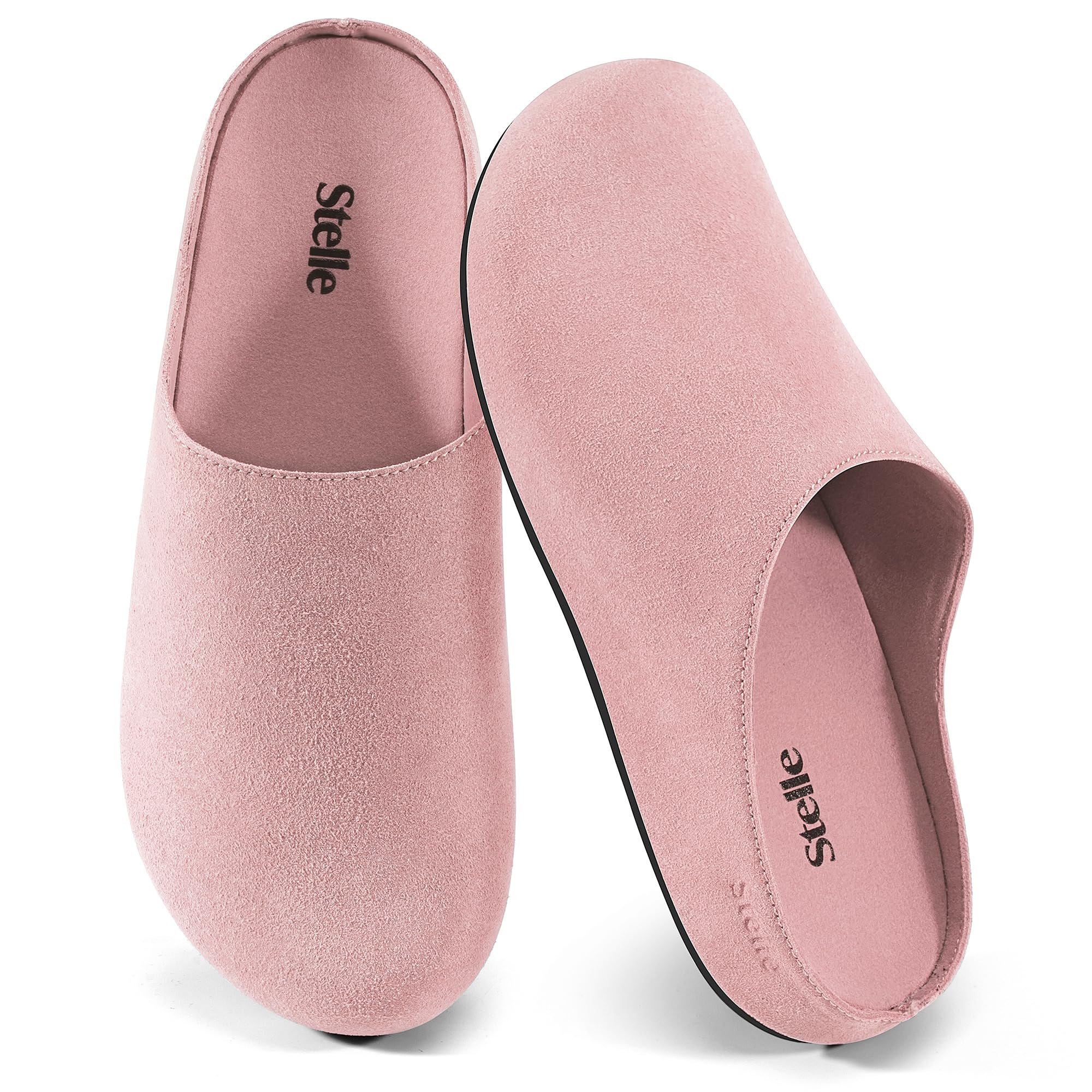 Women's Suede Clogs with Arch Support and Cork Footbed