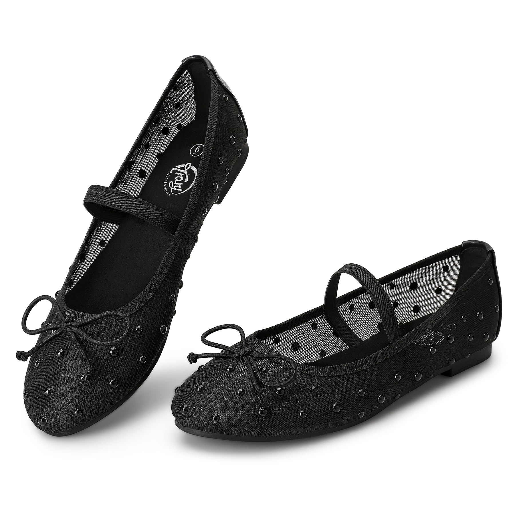 Trary Flats for Women Closed Round Toe Ballet Flats Mary Jane Shoes Women with Elastic Strap Cute Bowknot Comfortable Dress Shoes for All-Year Daily Work Casual Wear